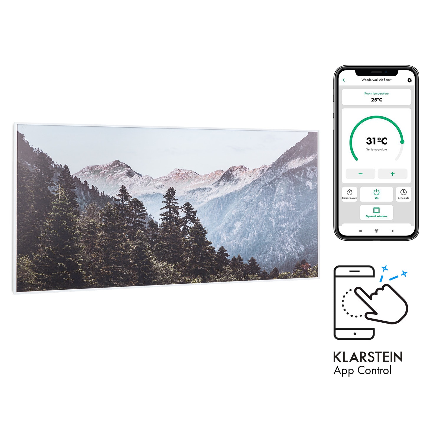 Wonderwall Air Art Smart Infrarotheizung 120x60cm 700W Wandinstallation App-Steuerung Berge