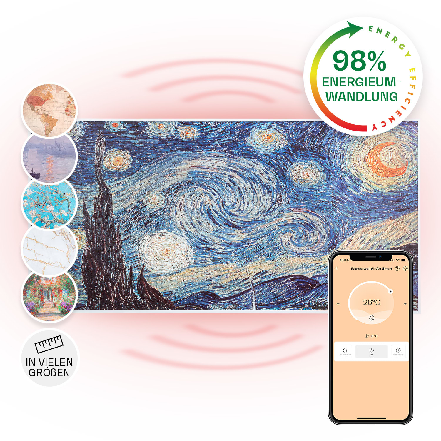 Wonderwall Air Art Smart Infrarotheizung 120x60cm 700W Wandinstallation App-Steuerung Sternennacht