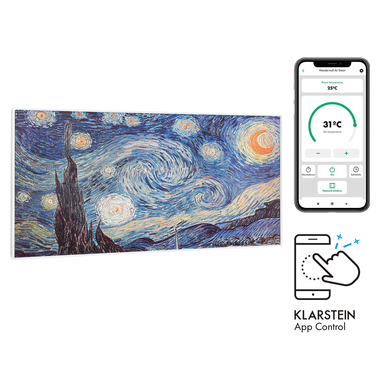 Wonderwall Air Art Smart Infrarotheizung 120x60cm 700W Wandinstallation App-Steuerung Sternennacht