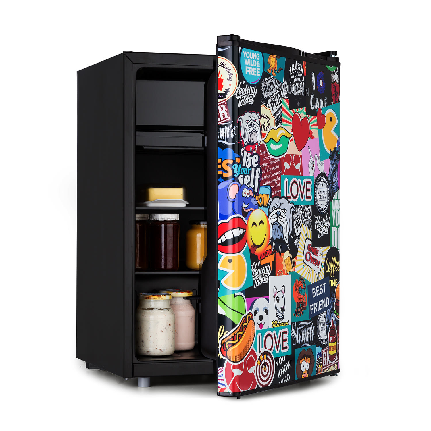 Cool Vibe 70+ Kühlschrank 72 Liter 2 Böden Stickerbomb-Style