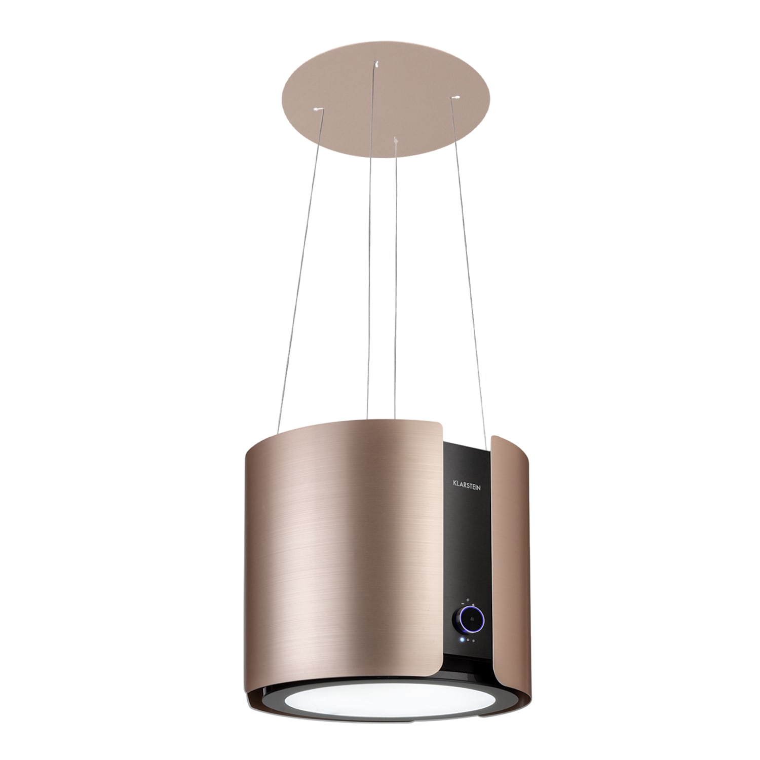 Skyfall Smart, ostrovčekový digestor, Ø45cm, cirkulácia vzduchu, 402m³/h, LED, nerezová oceľ, zlatá farba