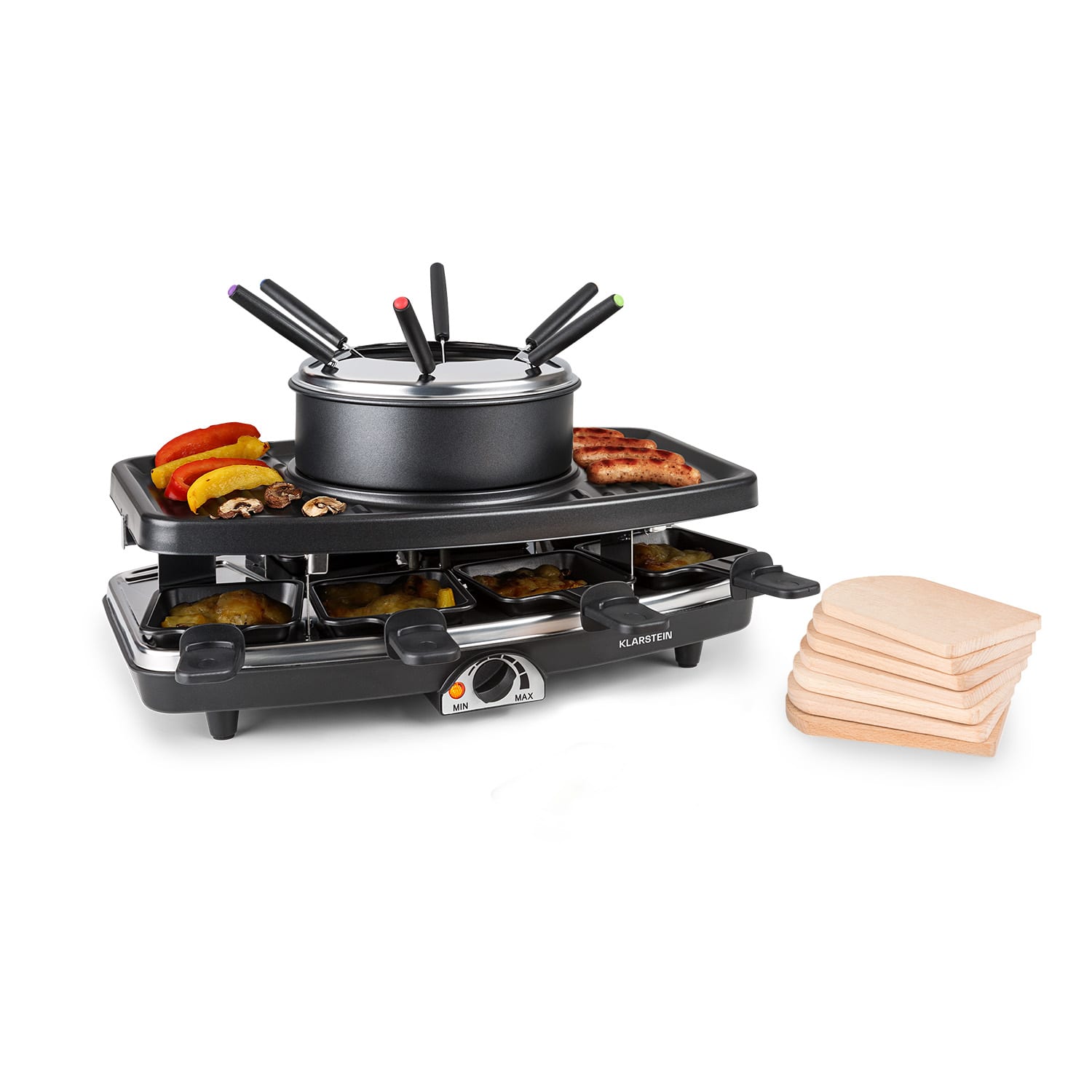 Entrecôte Parrilla raclette y fondue 2 en 1 Roca natural 1100W 8 personas Tablas