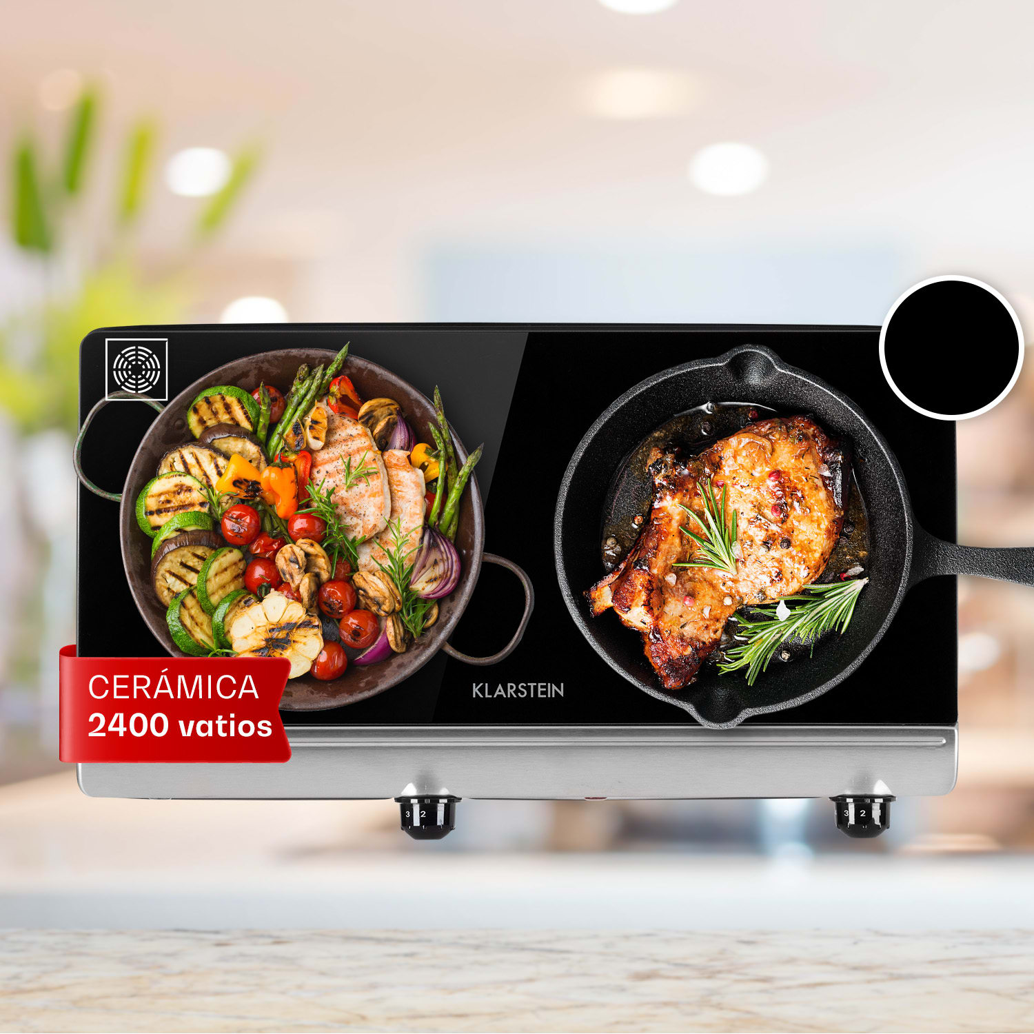 Vitrocerámica doble Cookbuddy 2400W 5 niveles de potencia