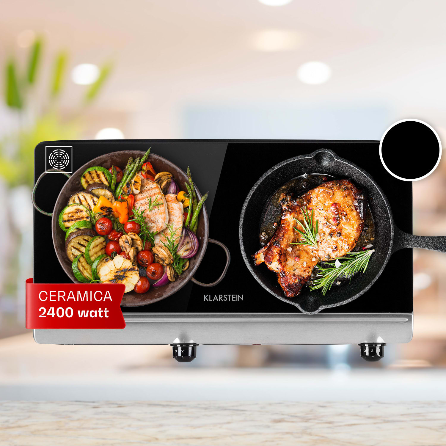 Cookbuddy, Doppio Fornello, 5 Livelli di Potenza, Vetroceramica, 2400 W