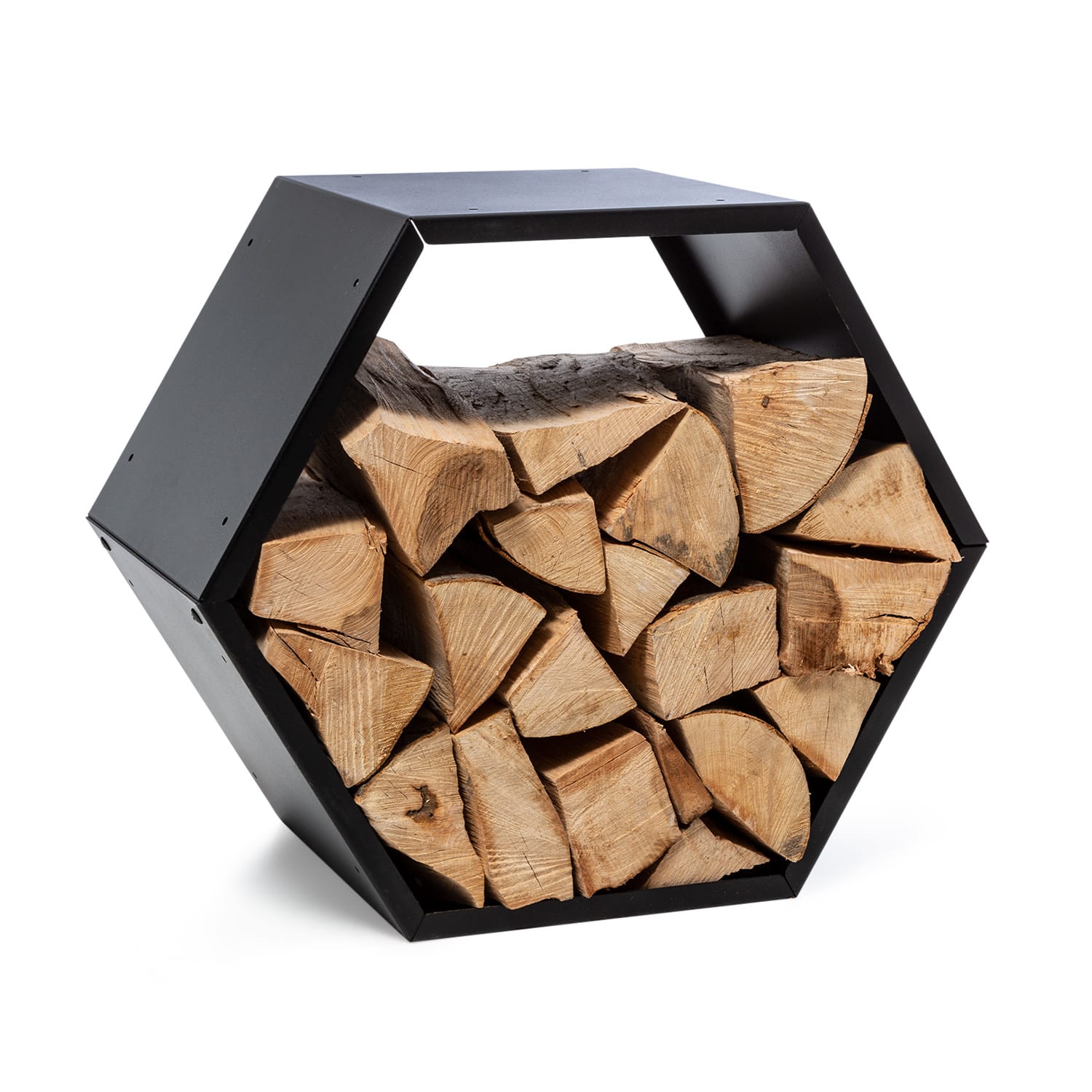 Hexawood Black, stojan na drevo, šesťuholníkový tvar, 50,2 × 58 × 32 cm