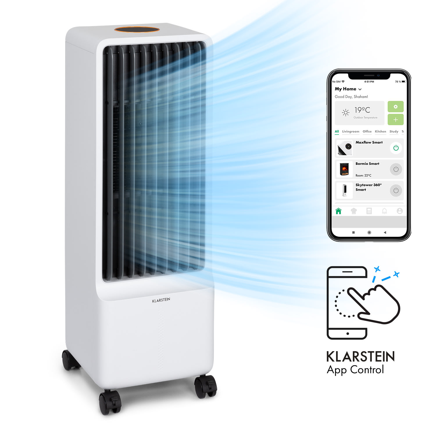 Maxflow Smart 3-in-1 Luftkühler Ventilator Luftbefeuchter 5L WiFi Fernbedienung 2x Eispack