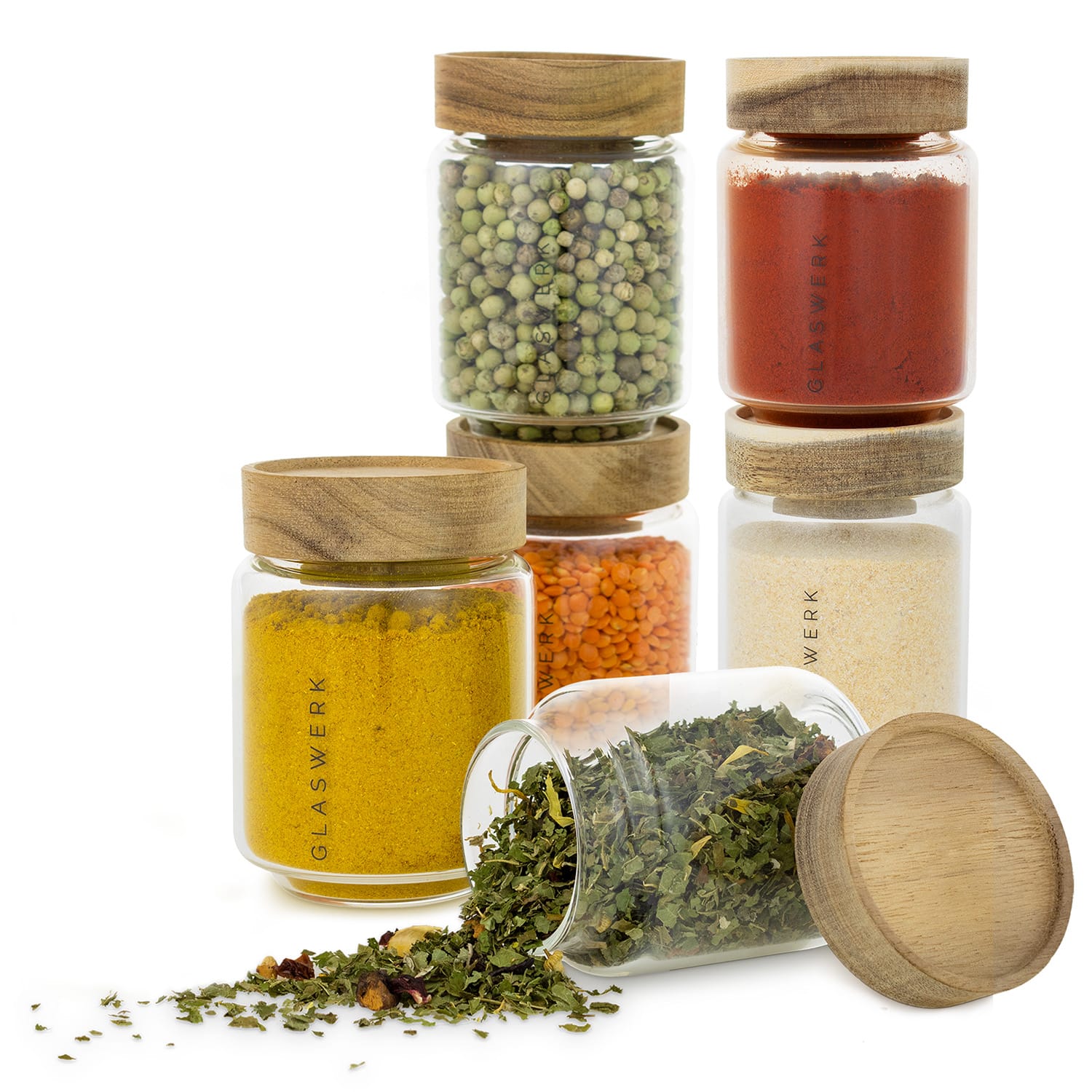 Glaswerk Cassia Gewürzgläser 6 St. 130 ml Borosilikatglas Holzdeckel luftdicht