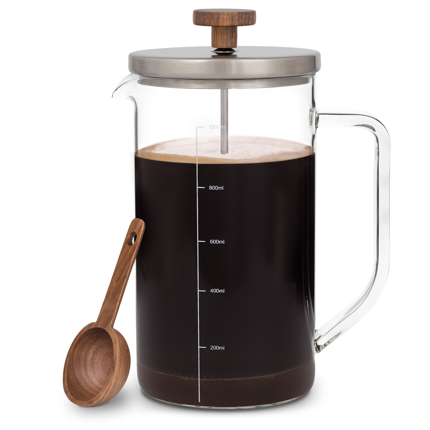 Glaswerk Ristretto, french press, 1 liter, borosilikátové sklo, ušľachtilá oceľ, orechové drevo