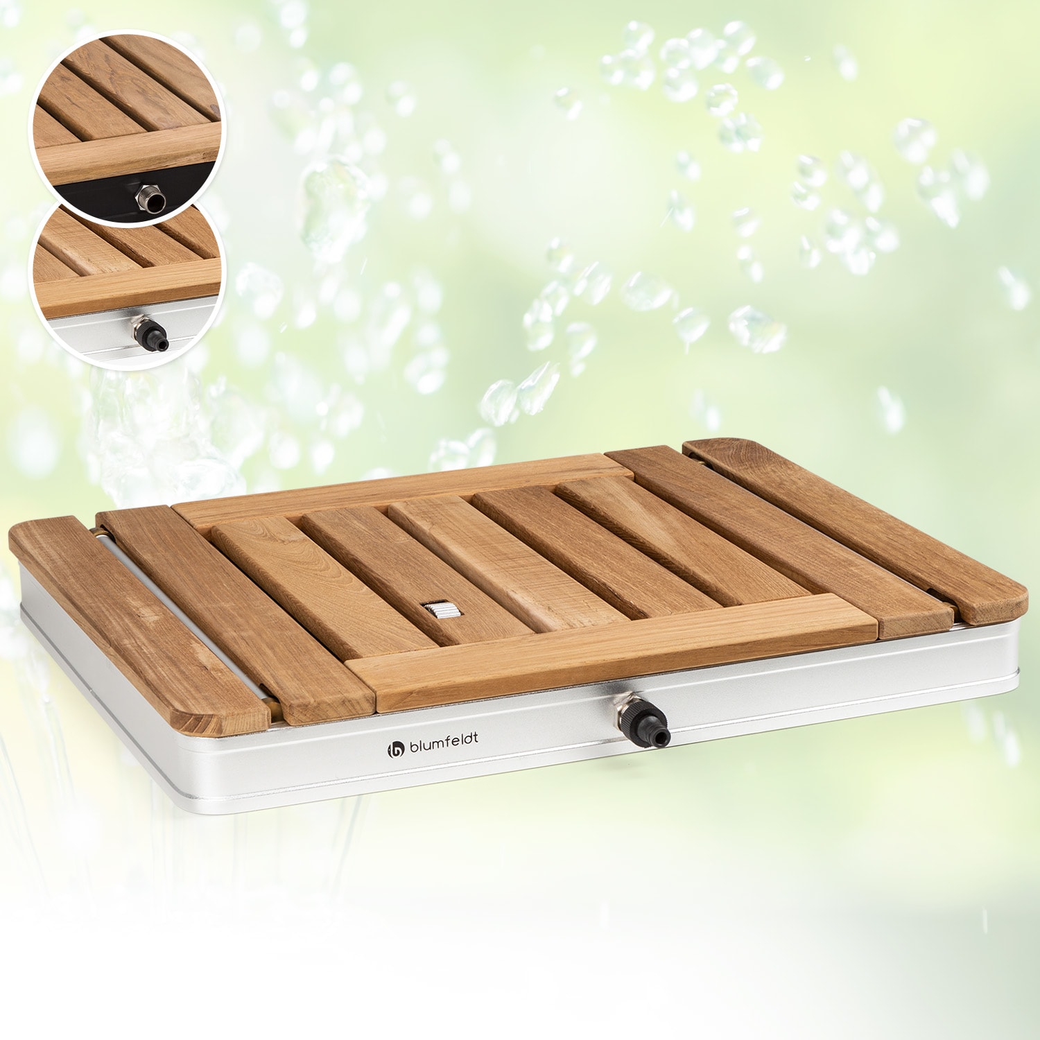 Chuveiro de jardim Sumatra Teak SQ Alumínio Madeira Teca Pega de Transporte