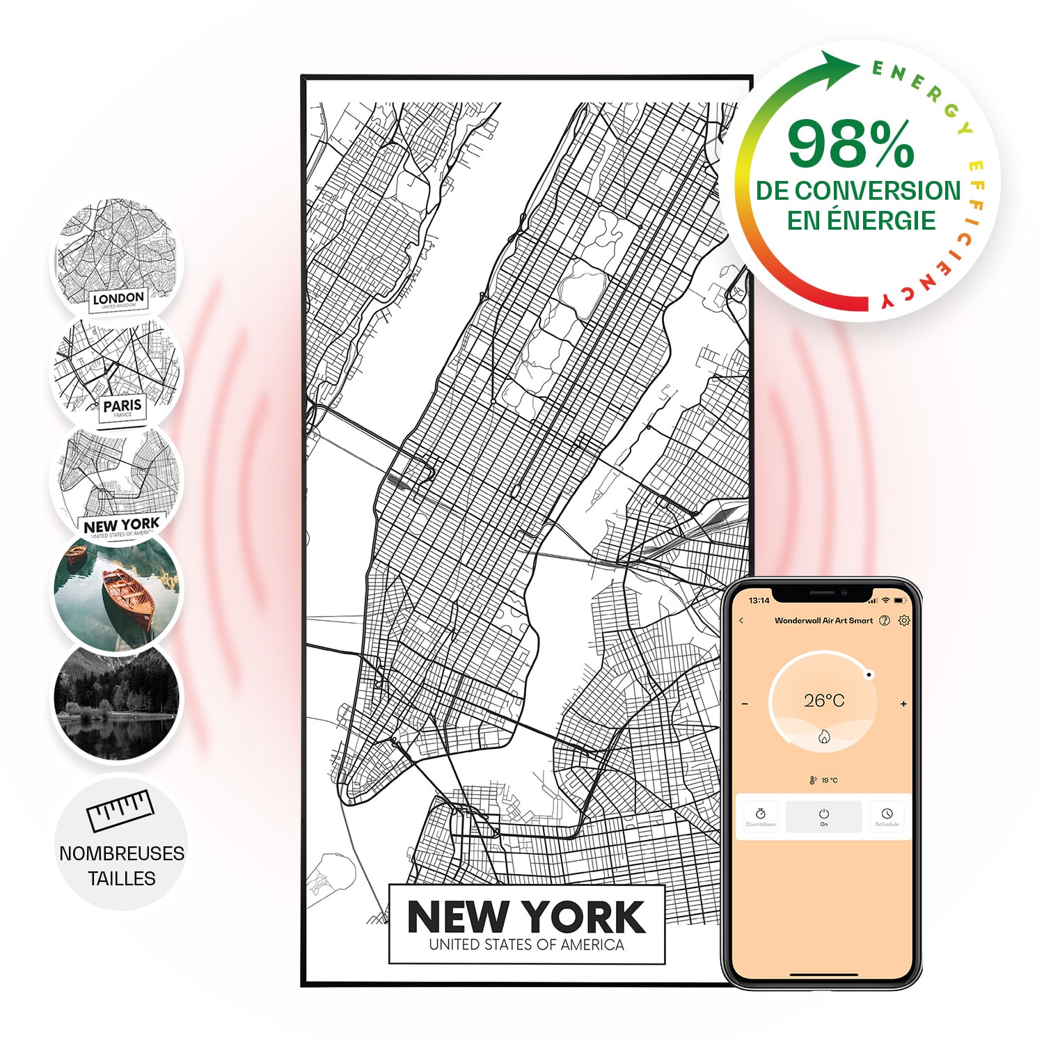 Radiateur infrarouge intelligent Wonderwall Air Art plan de New York 60x120 cm 700 W