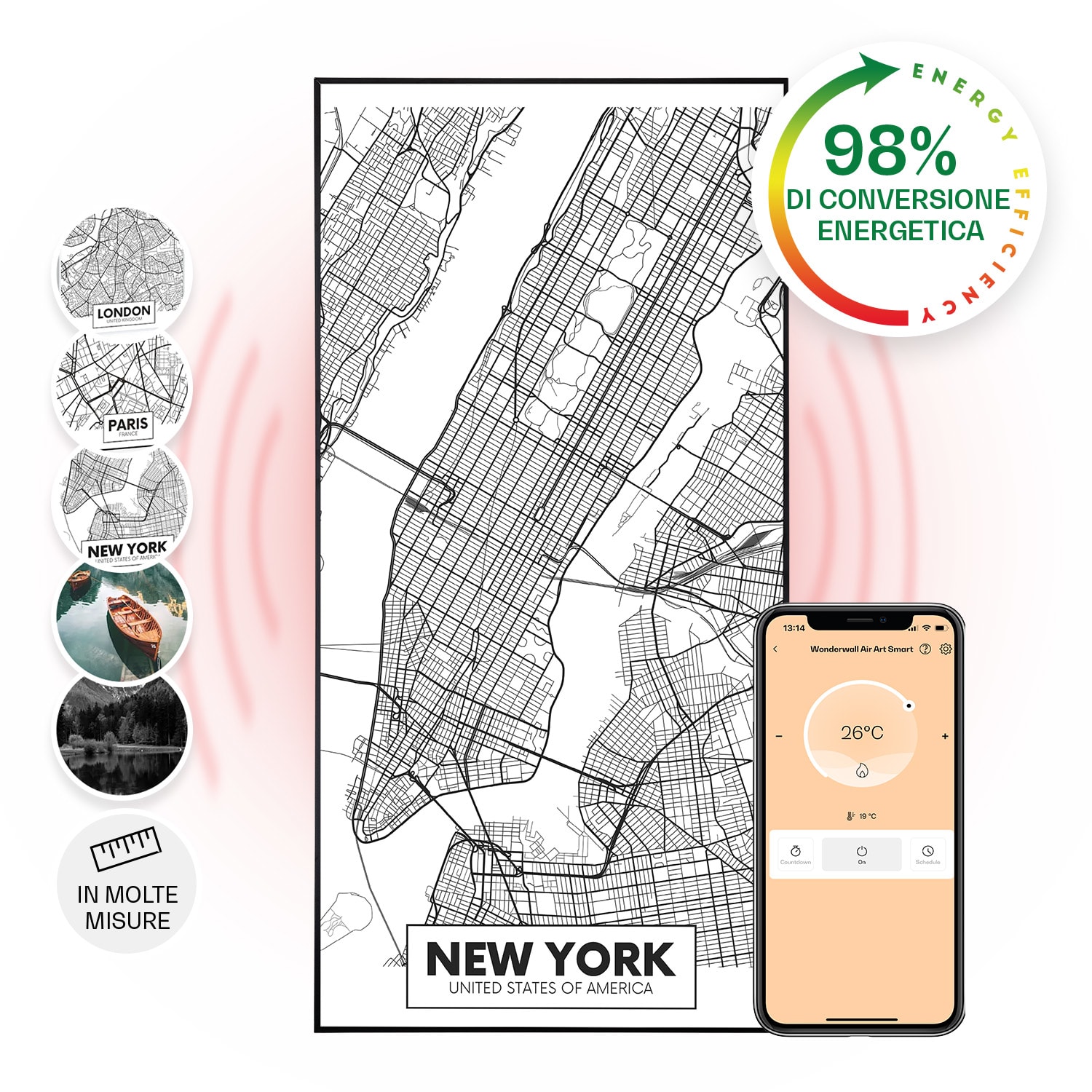 Wonderwall Air Art Smart Riscaldatore a infrarossi Piantina di New York 60x120cm 700W