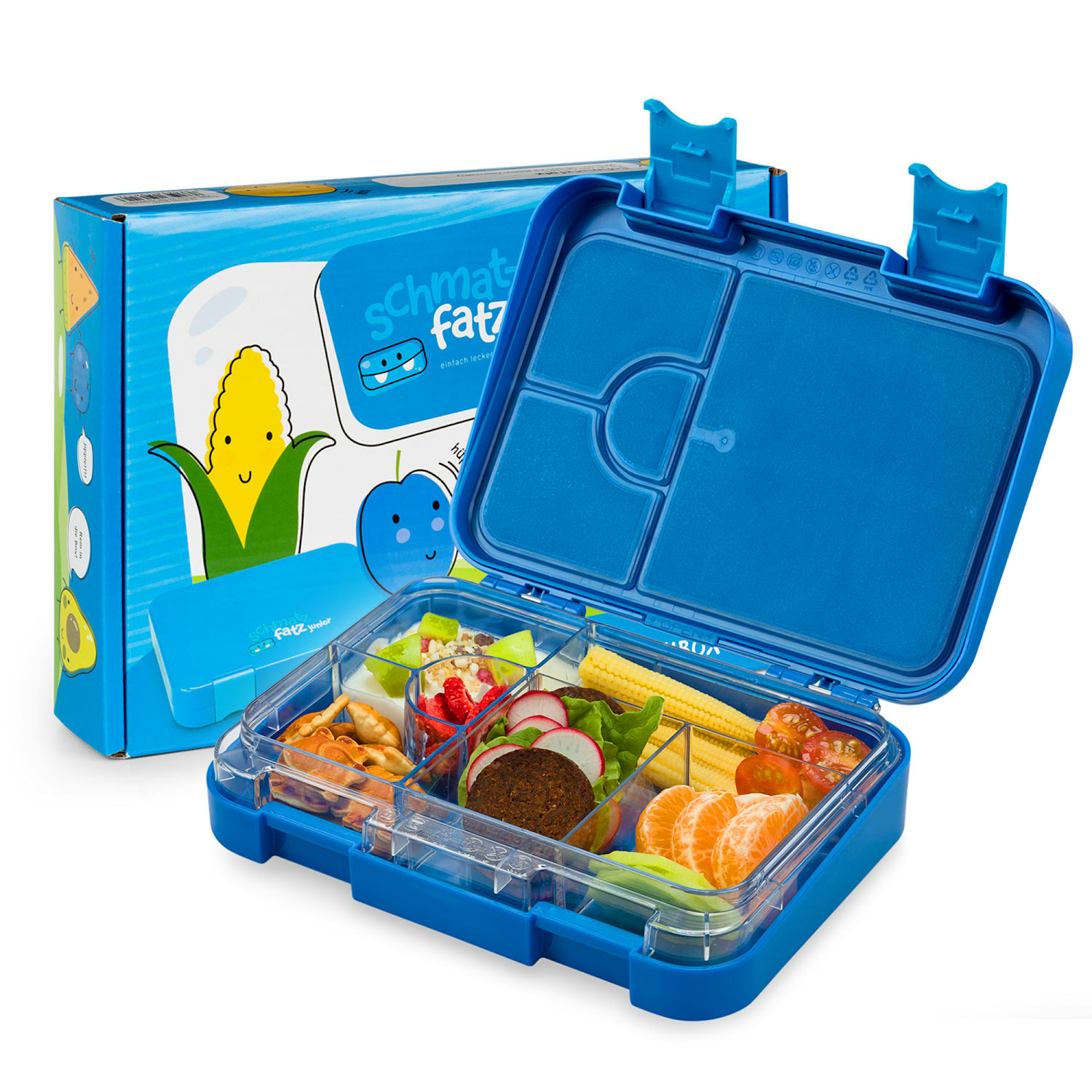schmatzfatz junior, caserolă pentru gustare, 6 compartimente, 21,3 × 15 × 4,5 cm (L × Î × A)