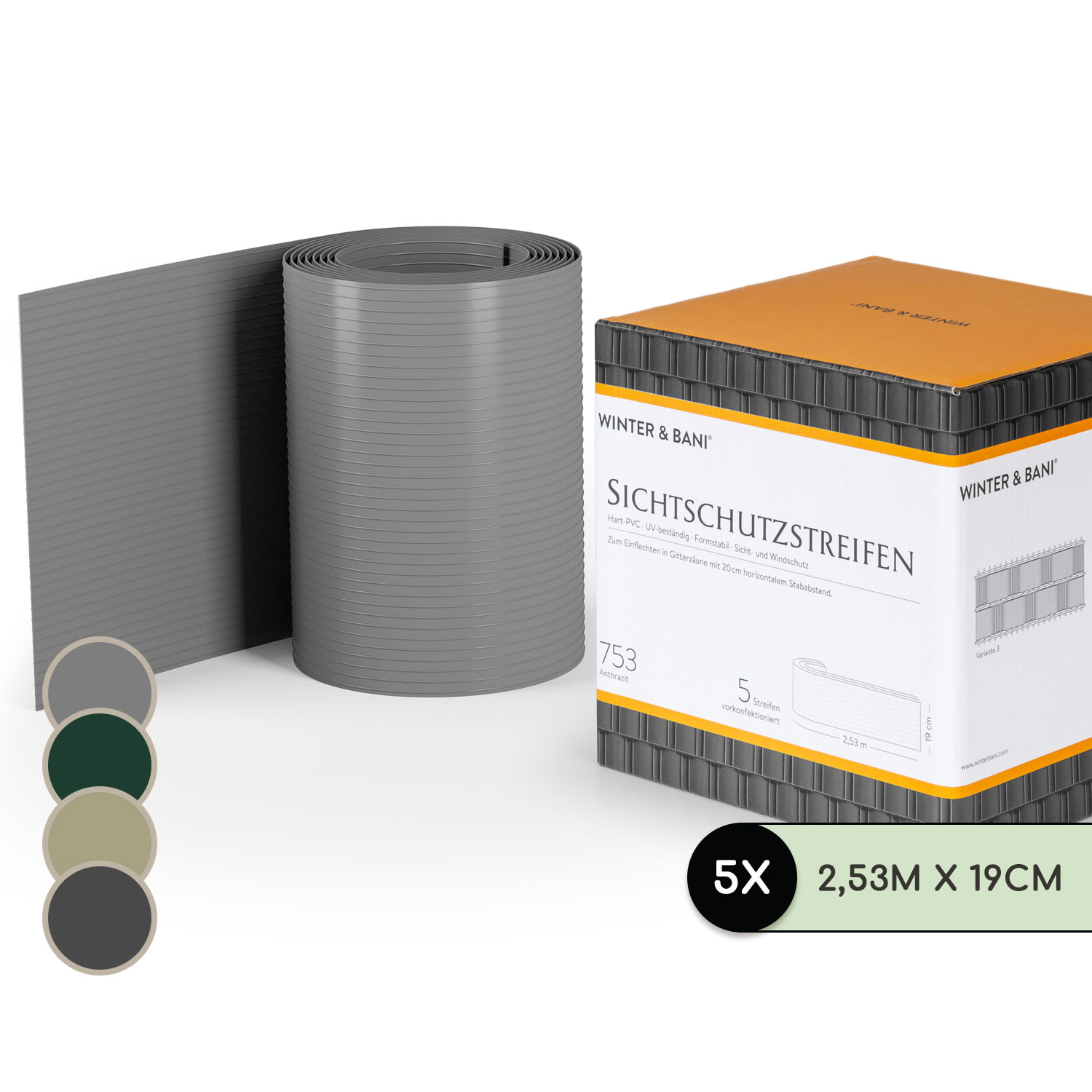 Sichtschutzstreifen Zaunblenden PVC-Hartplastik 2,53 x 0,19 m