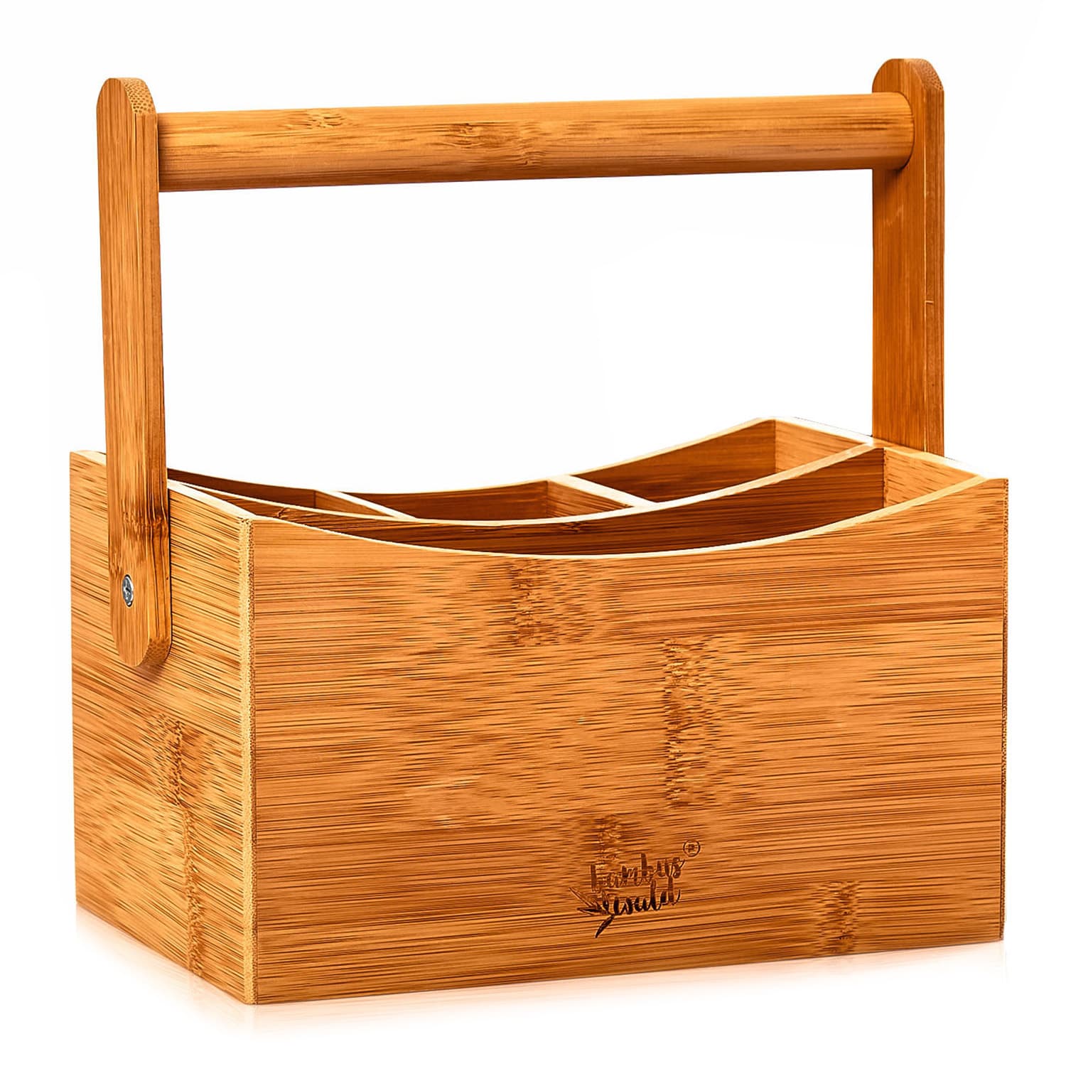 Stojan kancelárske potreby s držadlom, 4 priehradky, 22,5 × 12 × 17 cm, 100 % bambus