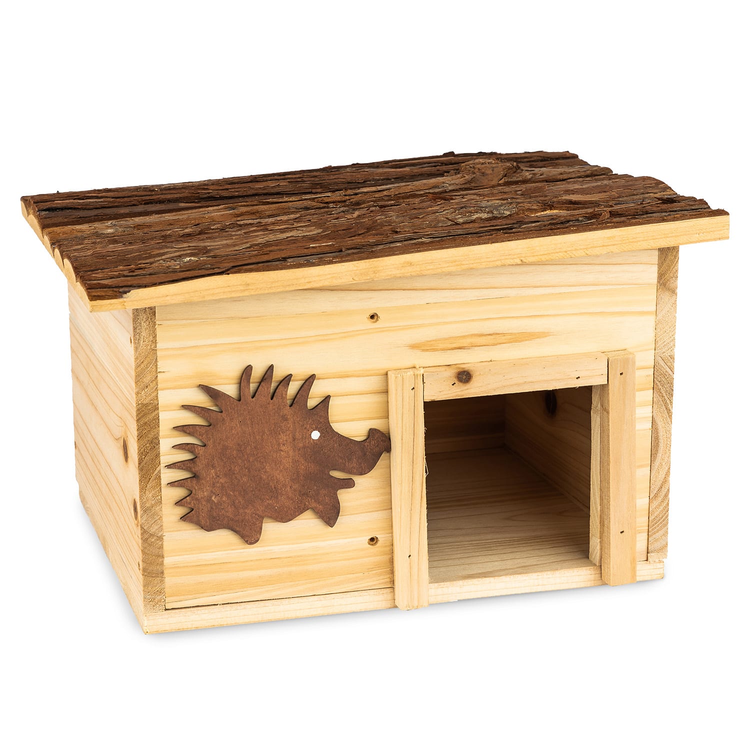 Casa para erizos de invierno 2 cámaras de madera de abeto sin tratar