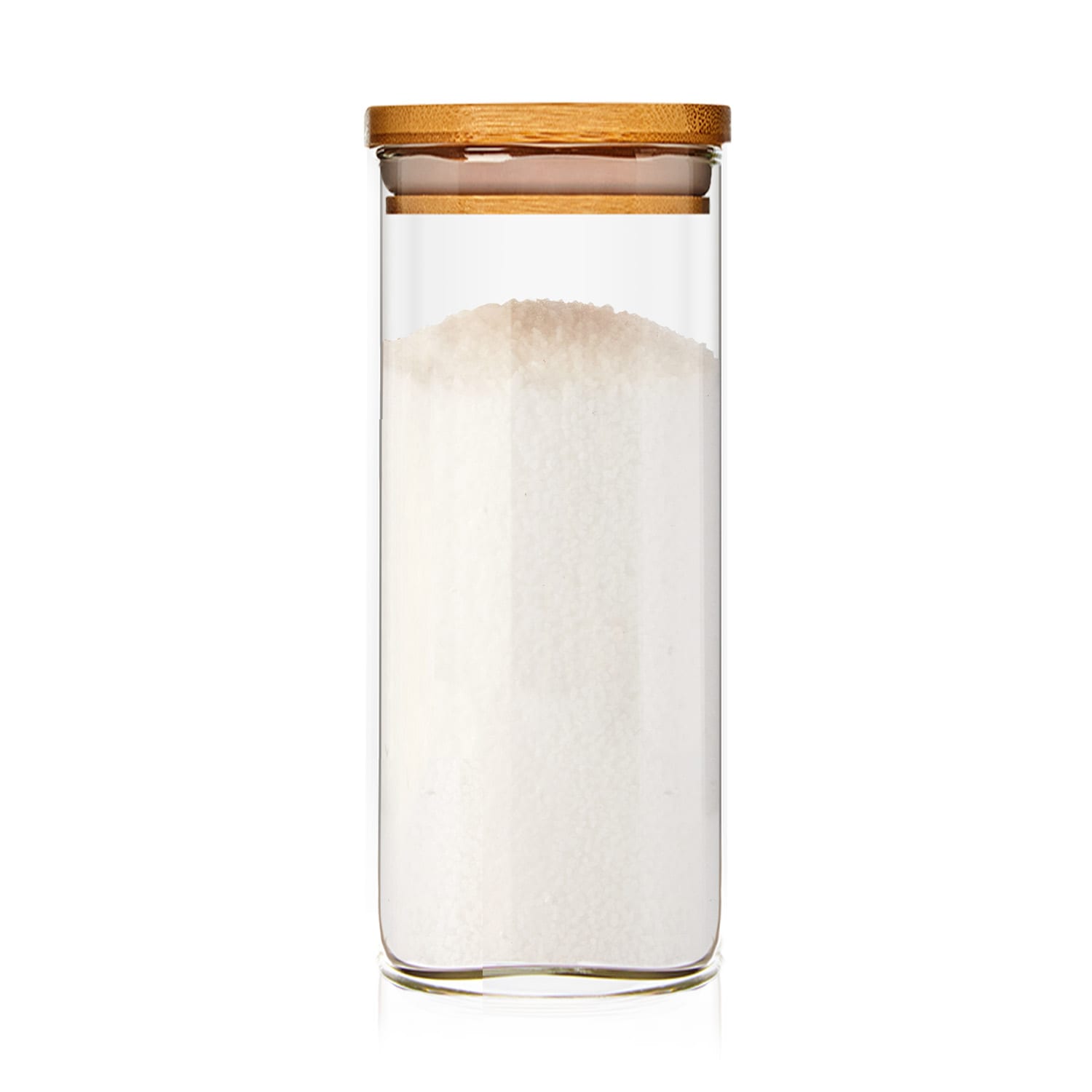 Hranatá nádoba na skladovanie potravín s bambusovým vrchnákom, vzduchotesná, so silikónovým tesnením, 6 × 15 cm, 300 ml