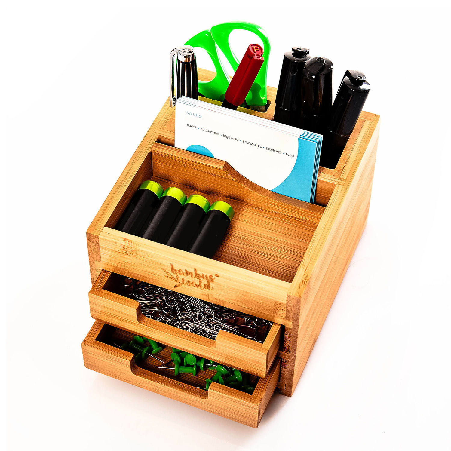 Schreibtischorganizer mit 2 Ausziehfächern 15 x 9,5 x 12,5 cm Bambus
