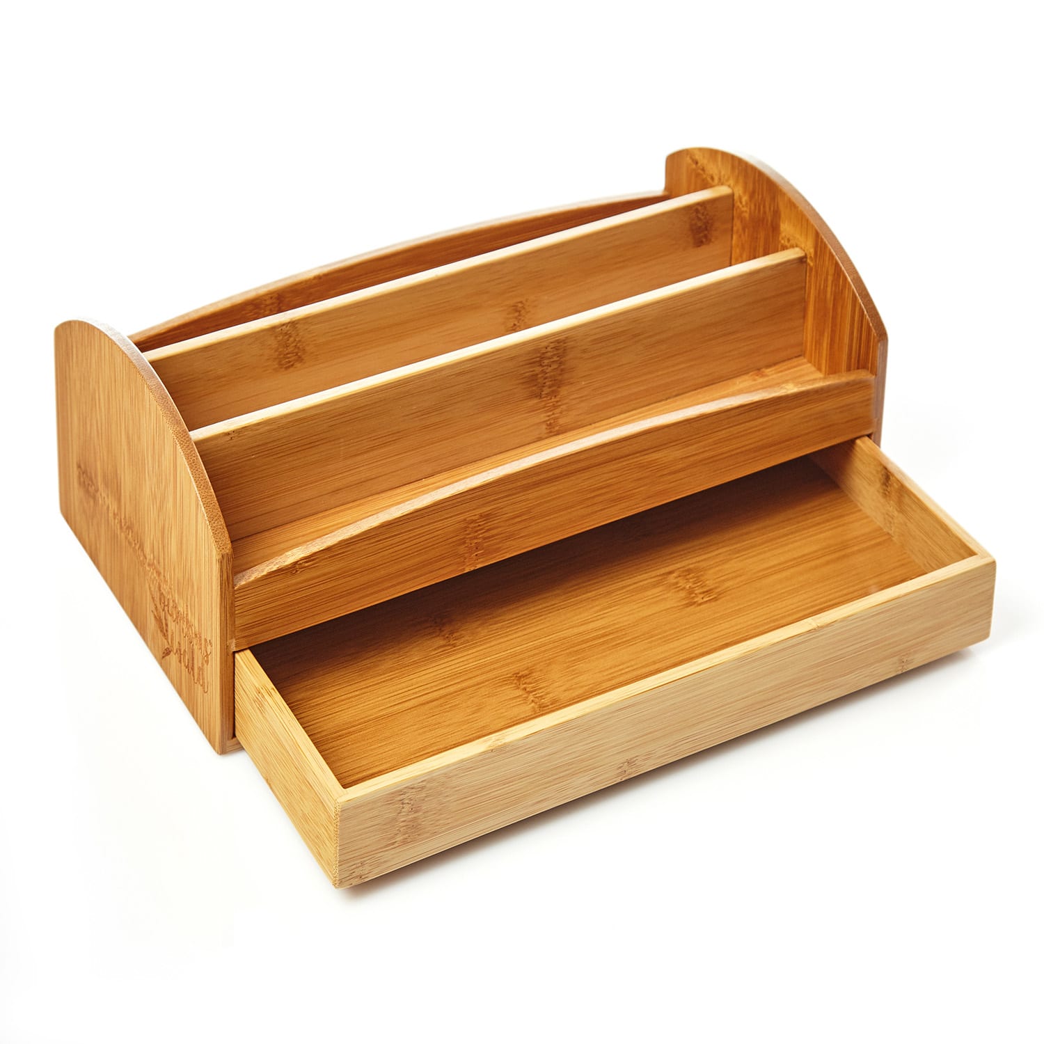 Skrivbordsorganisatör med låda 3 fack 27,5 x 11 x 15 cm 100 % bambu