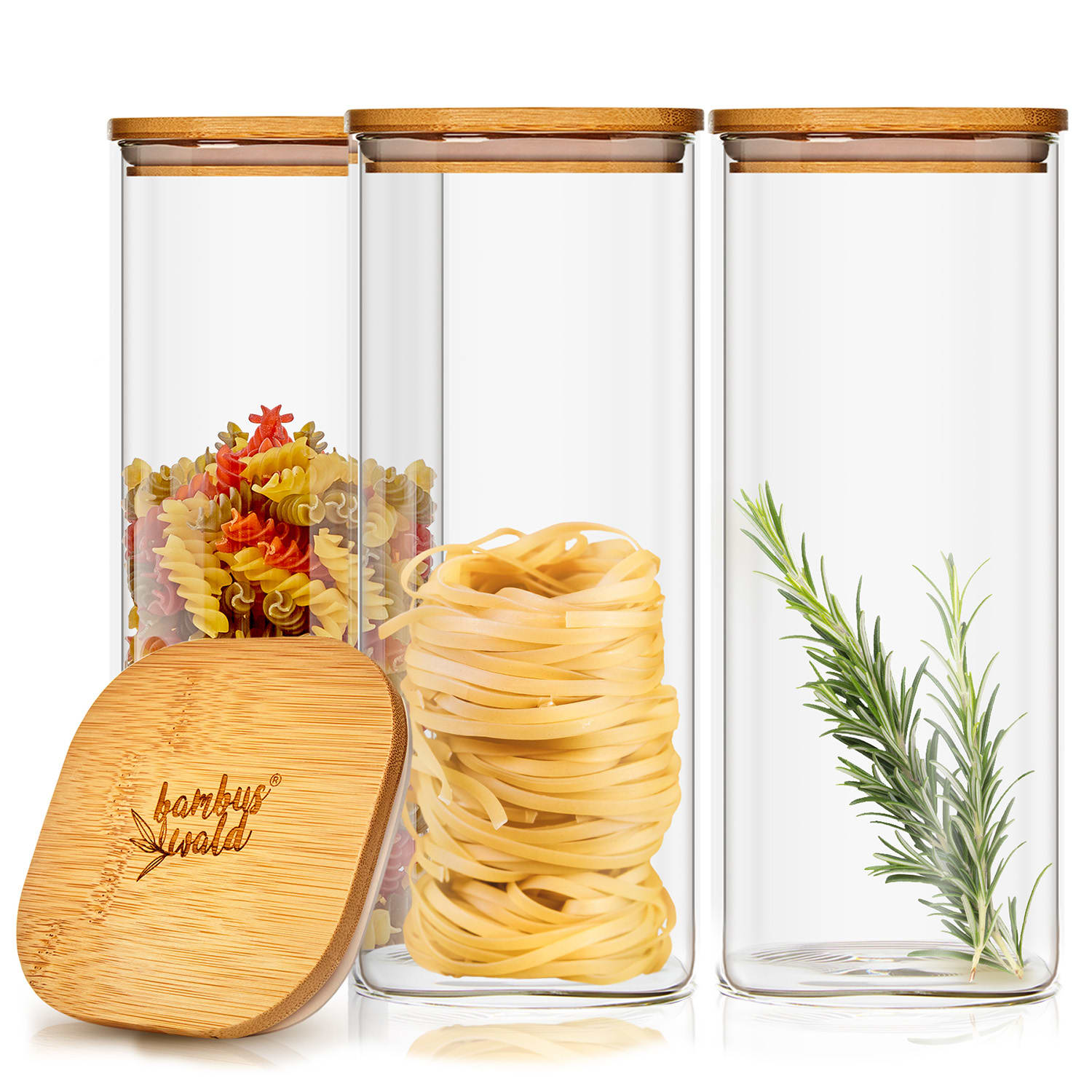 Eckiges Glas mit Bambusdeckel luftdicht mit Silikonring 10x20,5x10 cm 3x 1500 ml