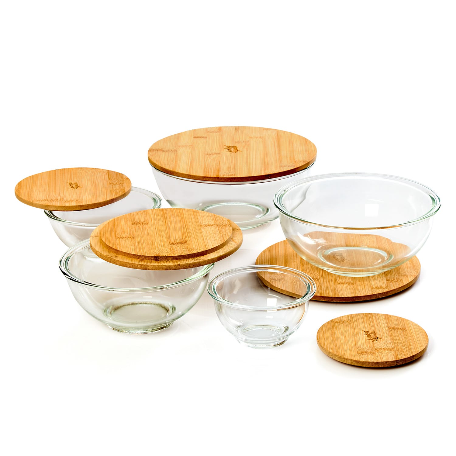 Glass bowl set of 5 bamboo lid lockable BPA free stackable