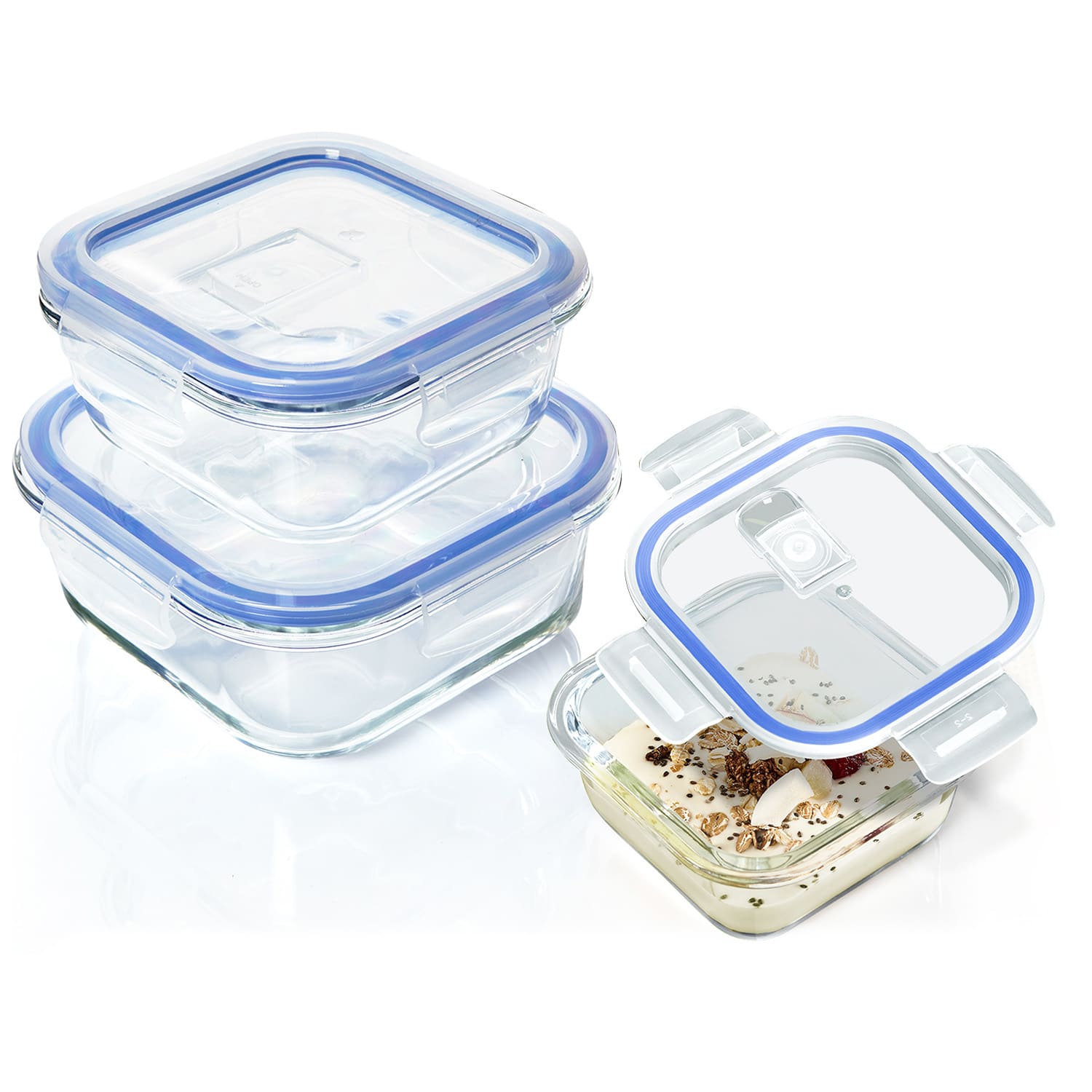 Fiambrera de vidrio cuadrada 800 ml, 620 ml, 320 ml Con Tapa Hermética A prueba de fugas