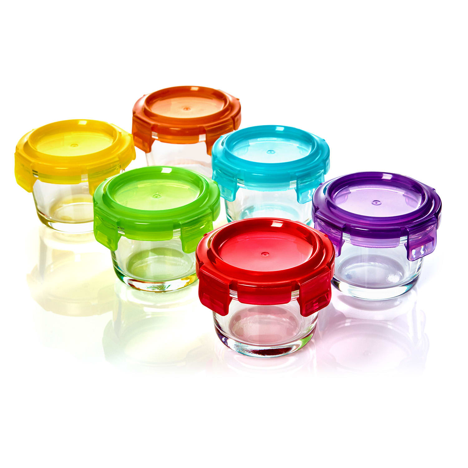 Baby jars set of 6 colorful lids airtight closure tasty