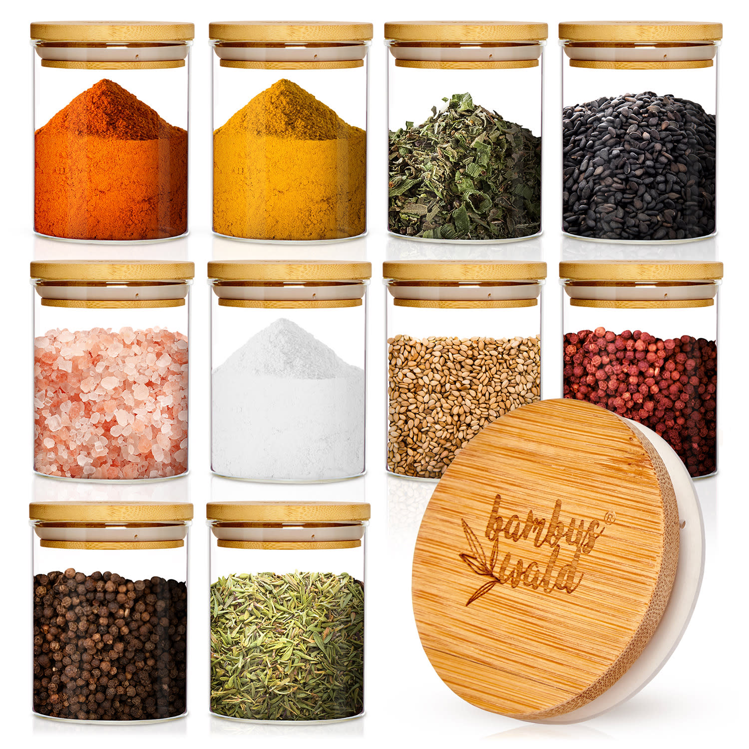 Round jars bamboo lids 10 pieces 150 ml each airtight