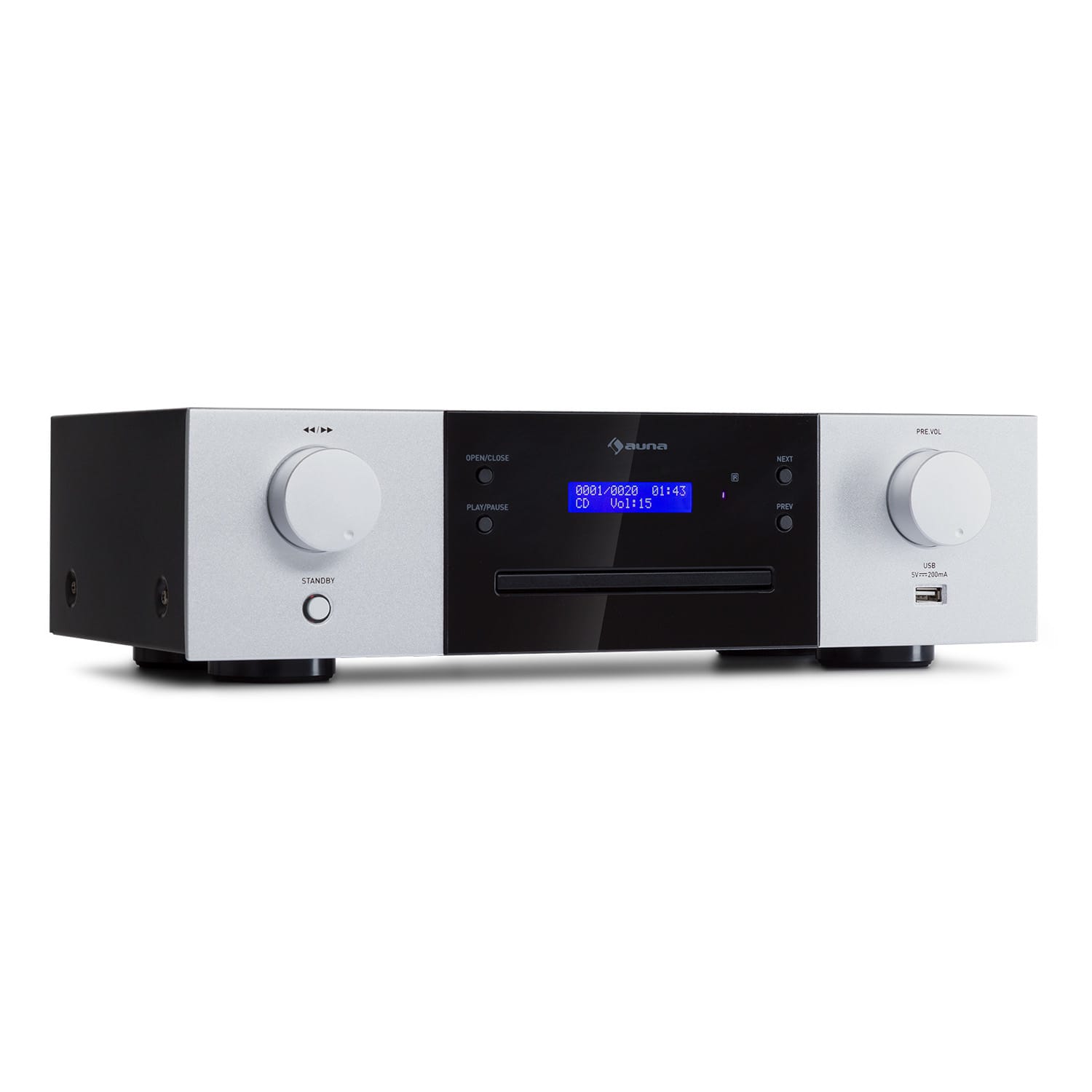 CD-1000 DG Lecteur CD USB MP3 Télécommande Écran LED Aluminium