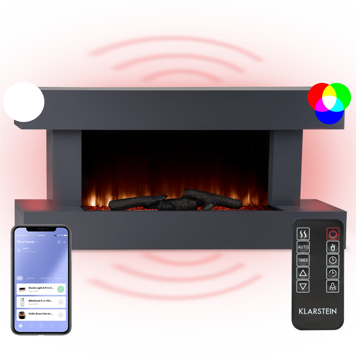 Studio Light & Fire 1 Cheminée smart 1000/2000W MDF Commande WiFi