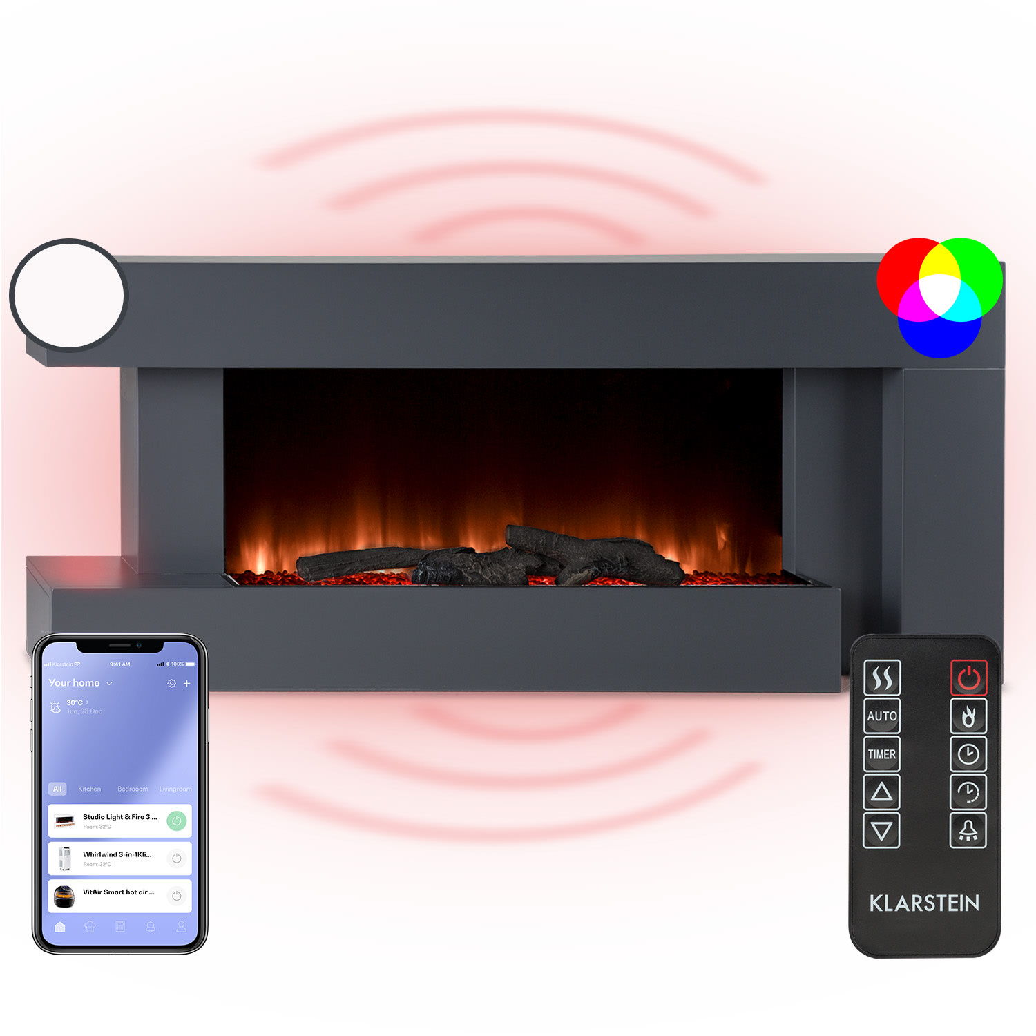 Studio Light & Fire 2 Cheminée smart 1000/2000W MDF Commande WiFi