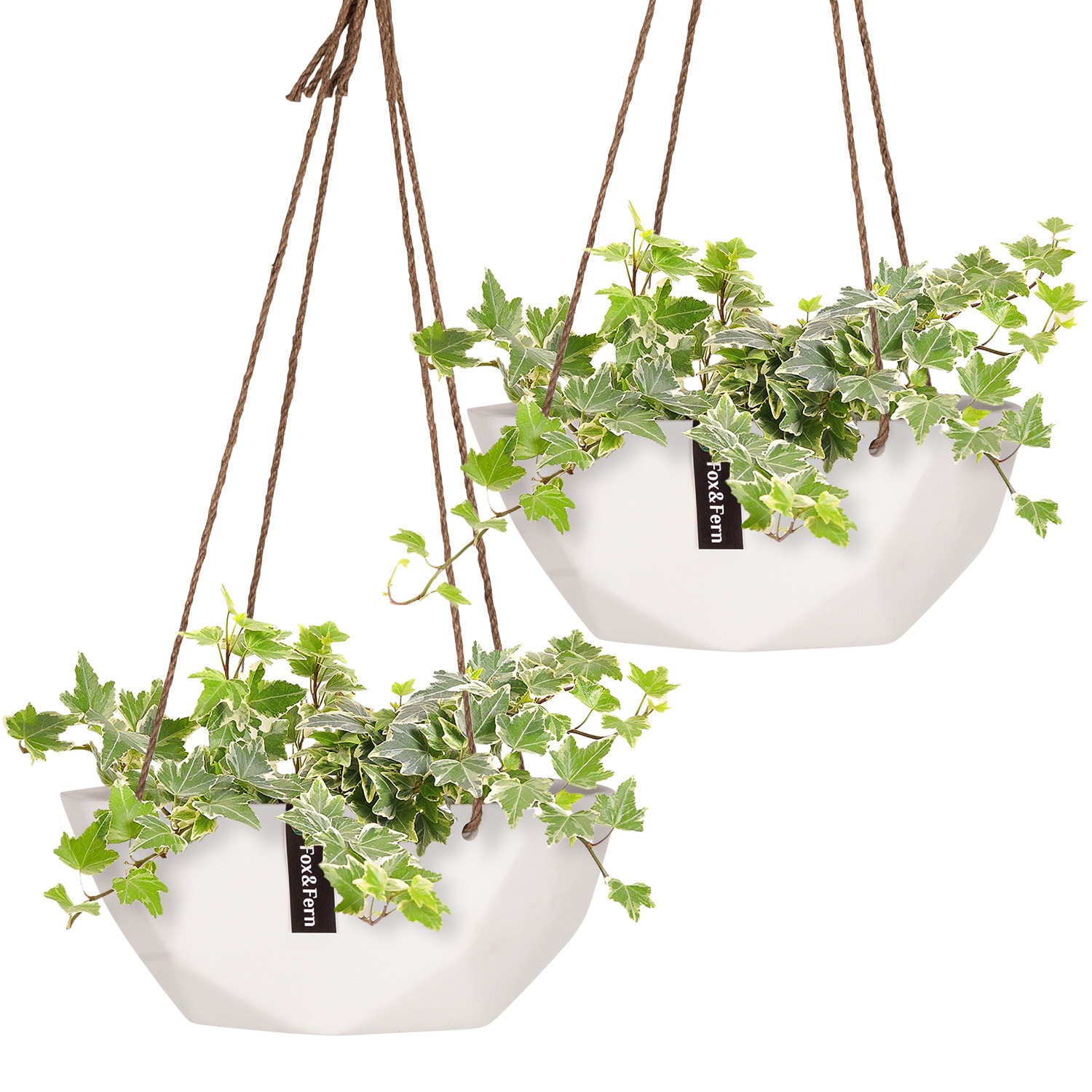 Laren Blumenampel Ø 28 cm Polystone mit Naturseilen 2er-Set