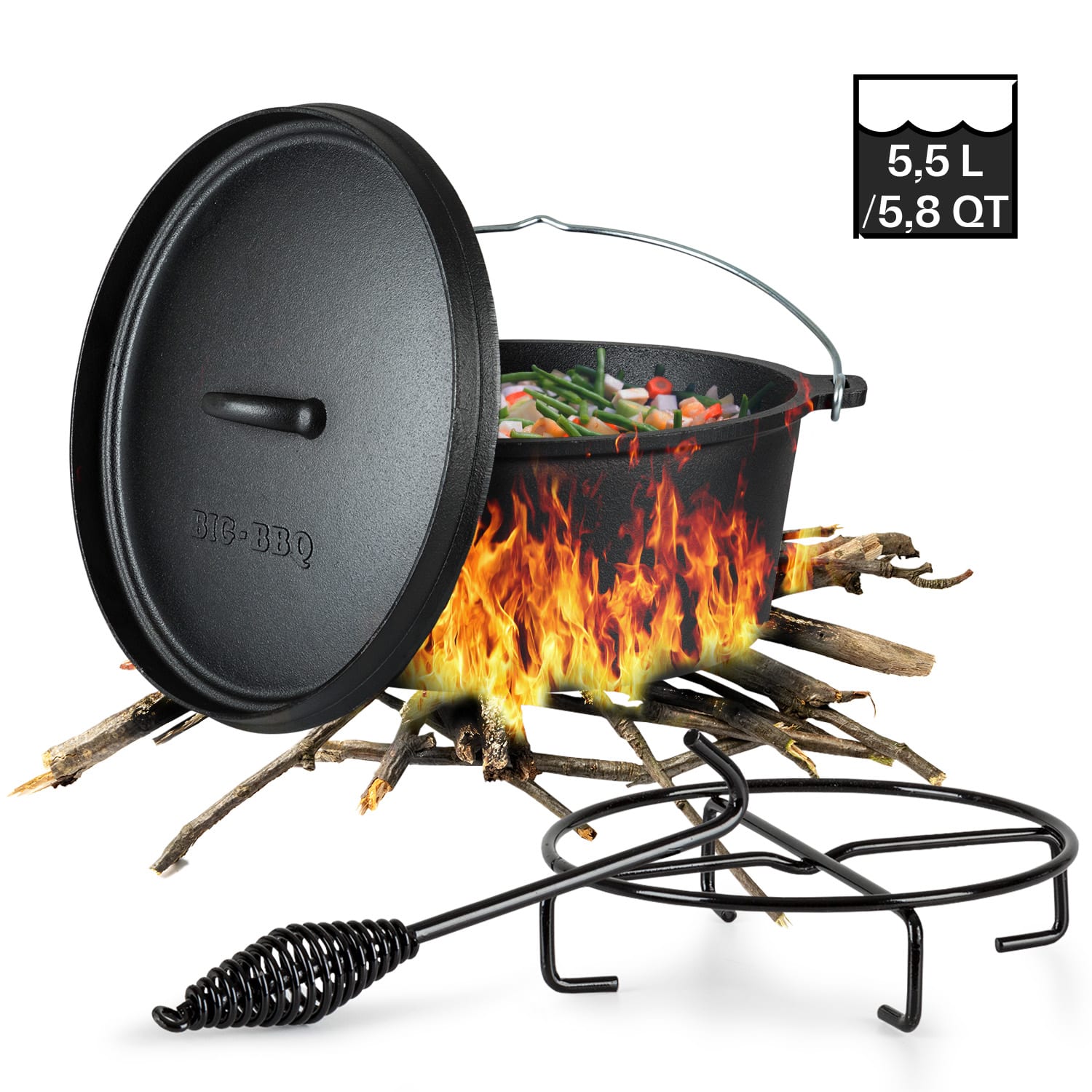 Galloway Dutch Oven 6.0 Panela de Churrasco Ferro Fundido Tamanho M / 6 qt