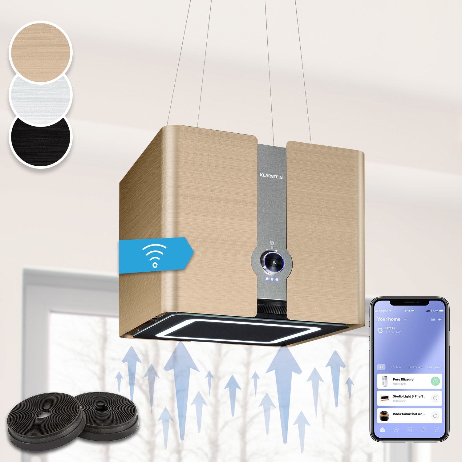 Futurelight Smart, digestor, 42 cm, ostrovčekový, 420 m³/h, LED, nehrdzavejúca oceľ, strieborný