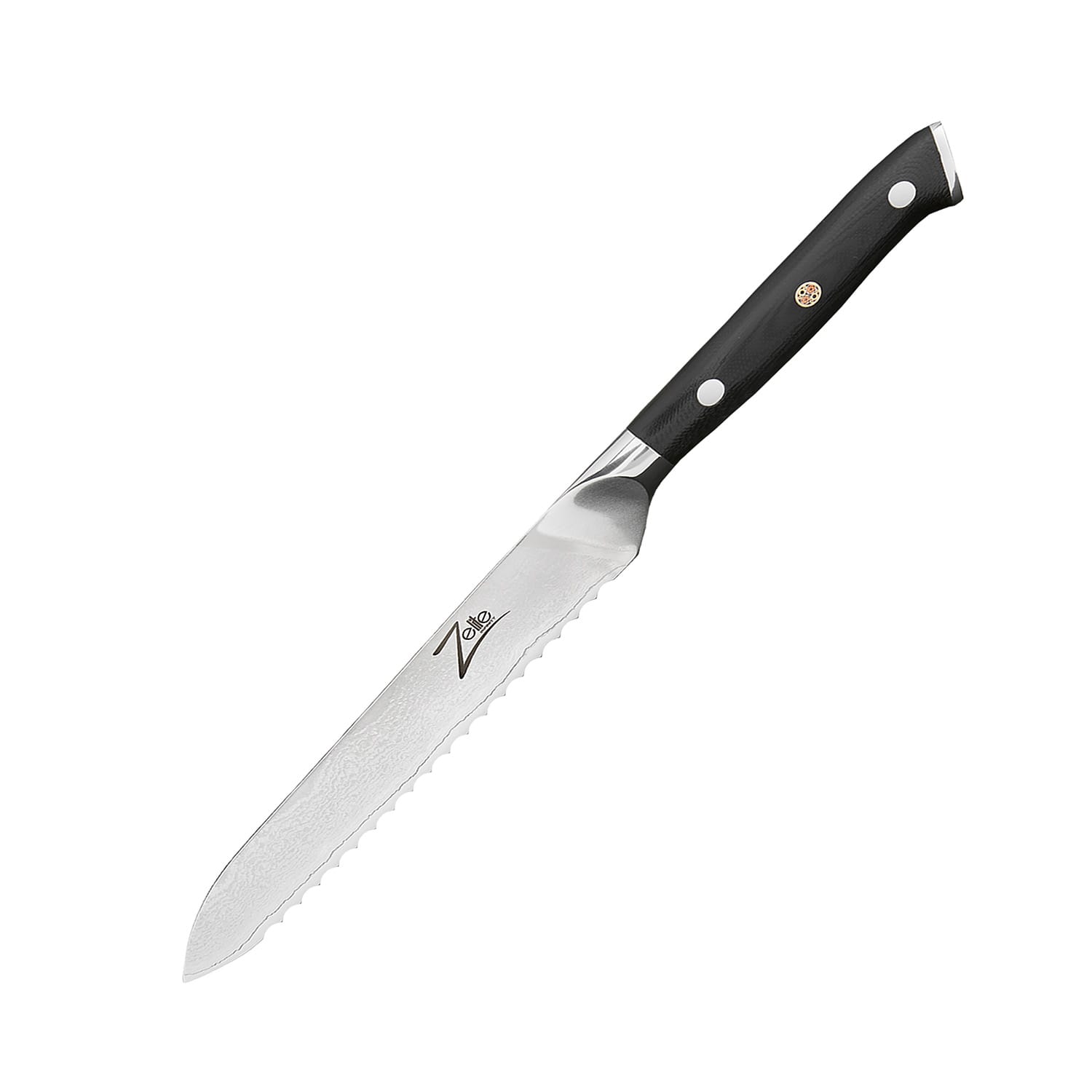 Alpha-Royal Japanese Serie - Coltello multiuso da 5,5", seghettato, acciaio damascato