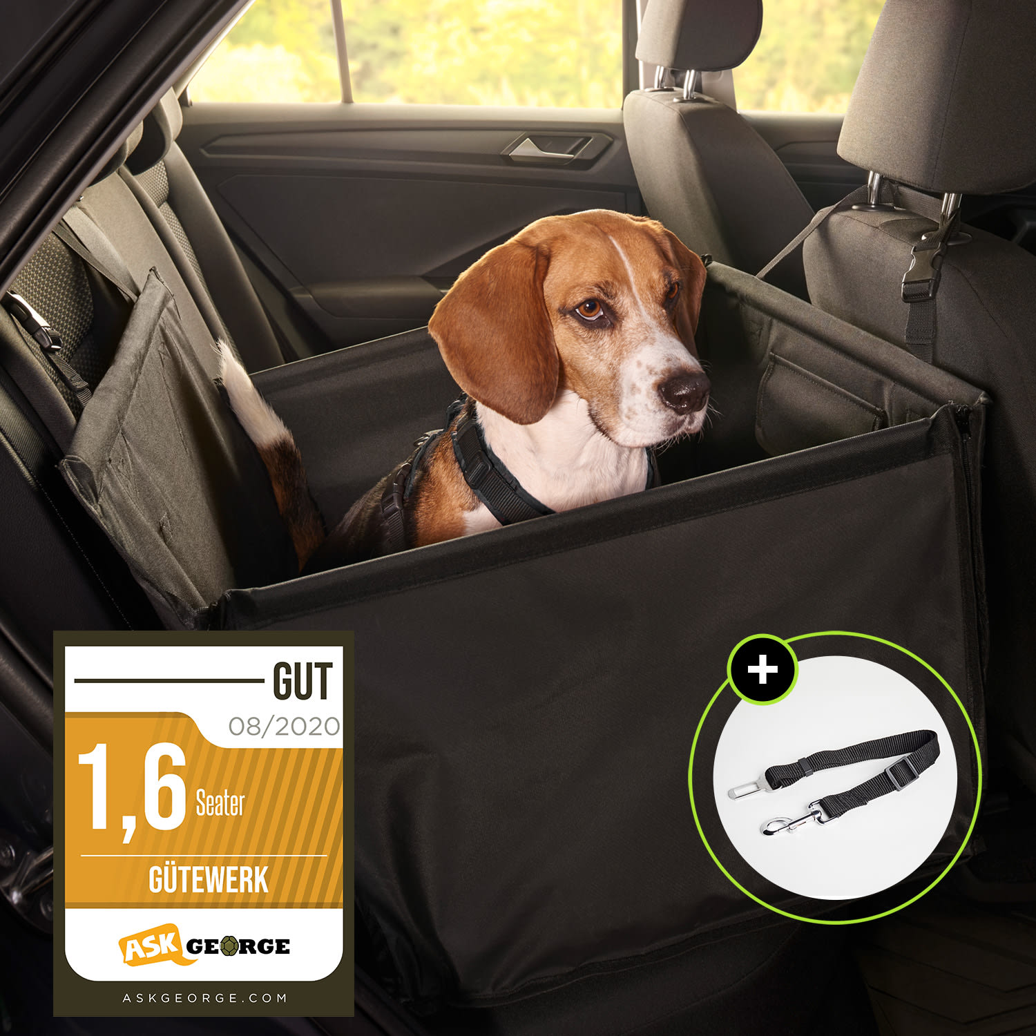 Asiento de coche para perros Rocky, cinturón de seguridad de poliéster plegable y flexible