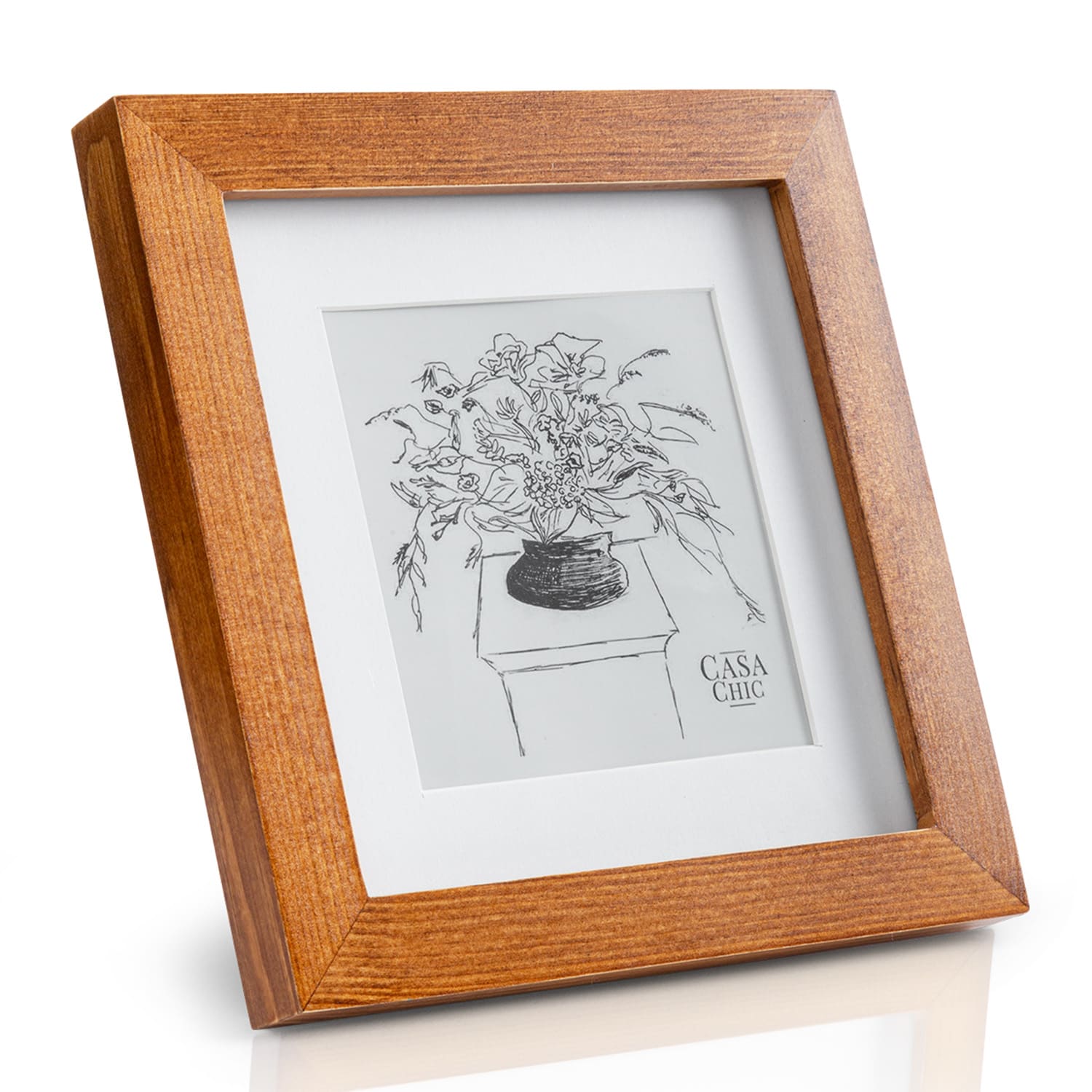 Bristol cornice, lastra di vetro, 15 x 15 cm, con passepartout, legno
