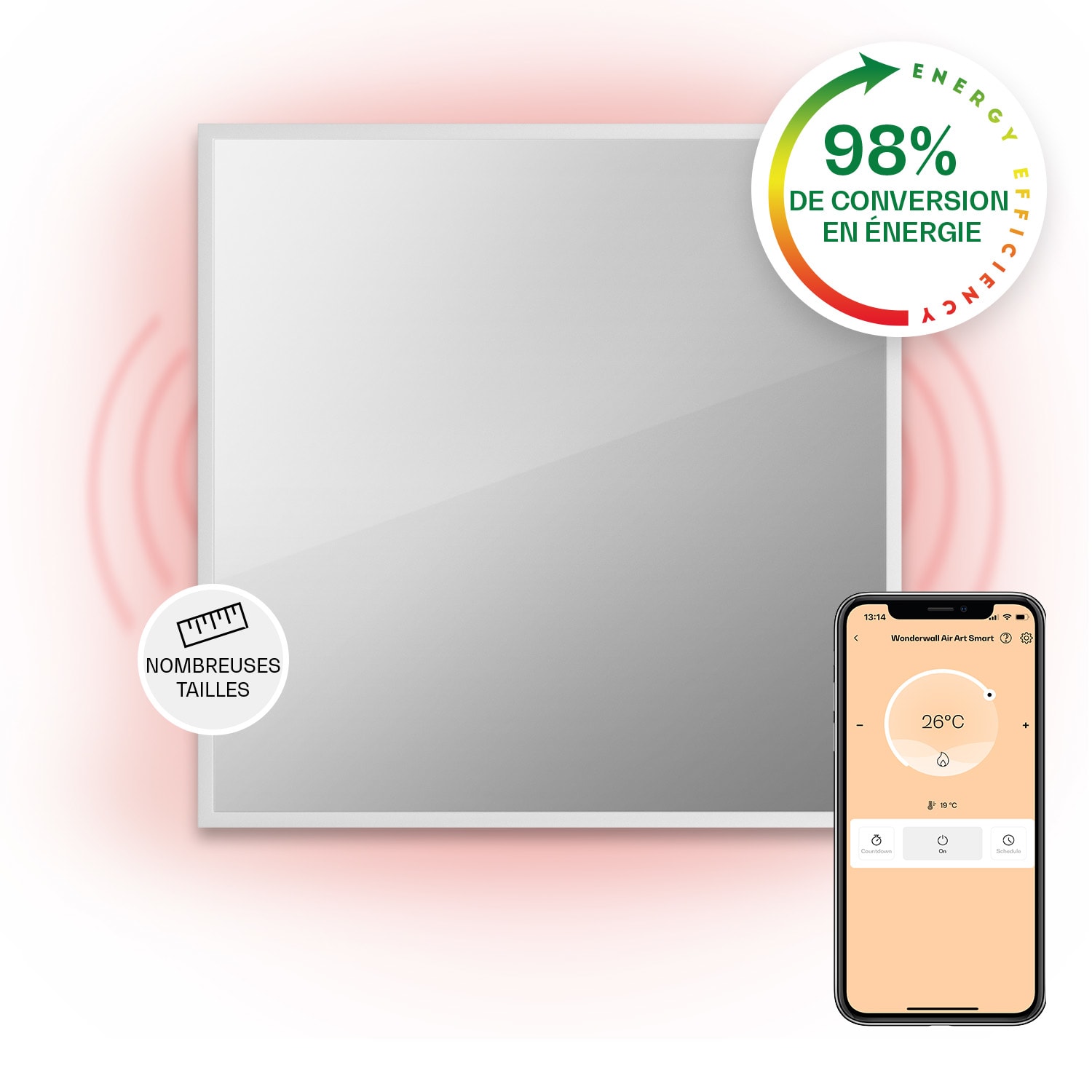 La Palma 500 smart Radiateur 2 en 1 convecteur infrarouge 60x60cm 500W façade miroir