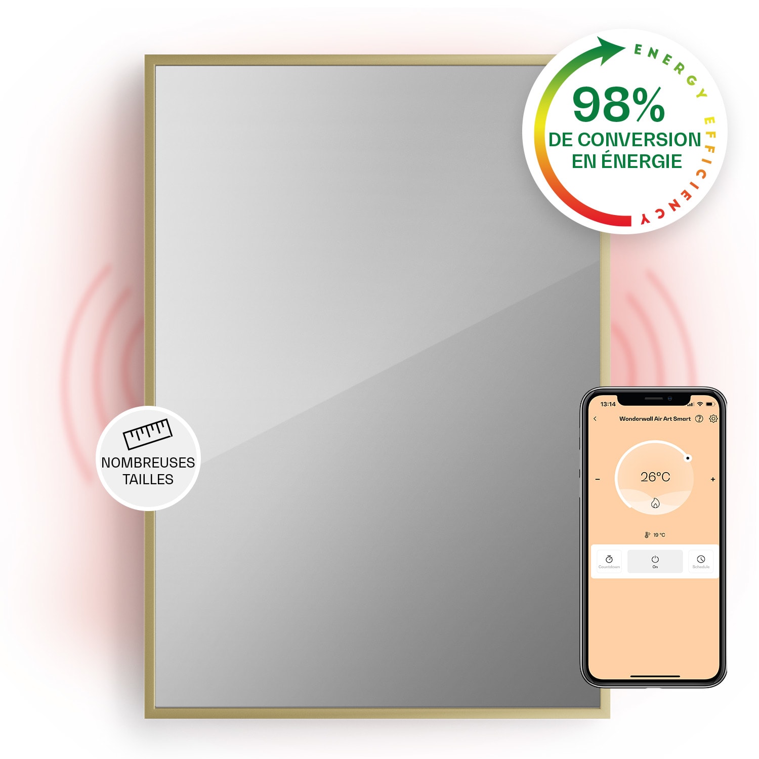 La Palma 750 smart Radiateur 2 en 1 convecteur infrarouge 85x60cm 750W façade miroir