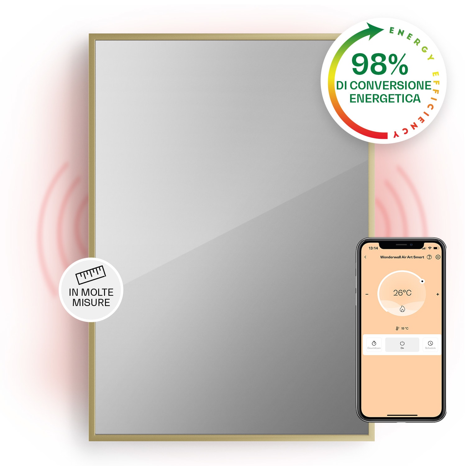 Stufa intelligente 2-in-1 La Palma 750 Termoconvettore a infrarossi 85x60cm 750W Specchio frontale