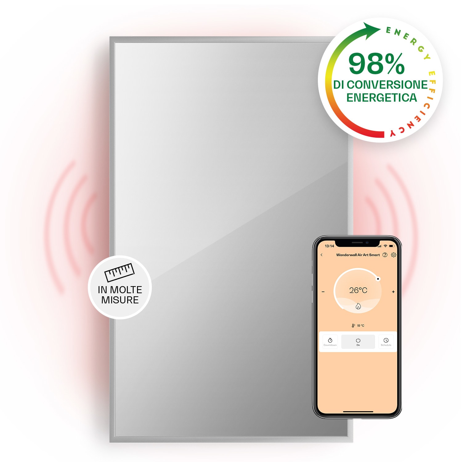 Stufa intelligente 2-in-1 La Palma 1000 Termoconvettore a infrarossi 120x60cm 1000W Specchio