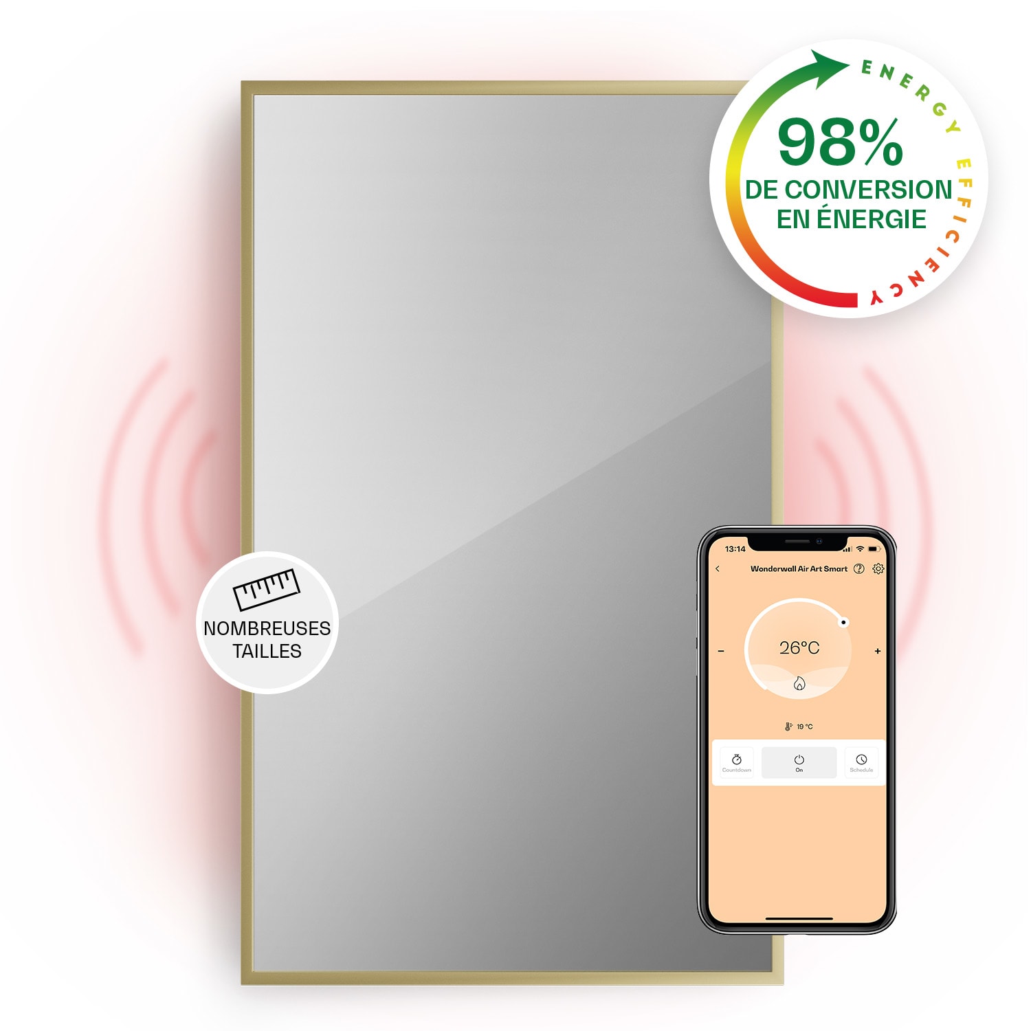 La Palma 1000 smart Radiateur 2 en 1 convecteur infrarouge 120x60cm 1000W miroir