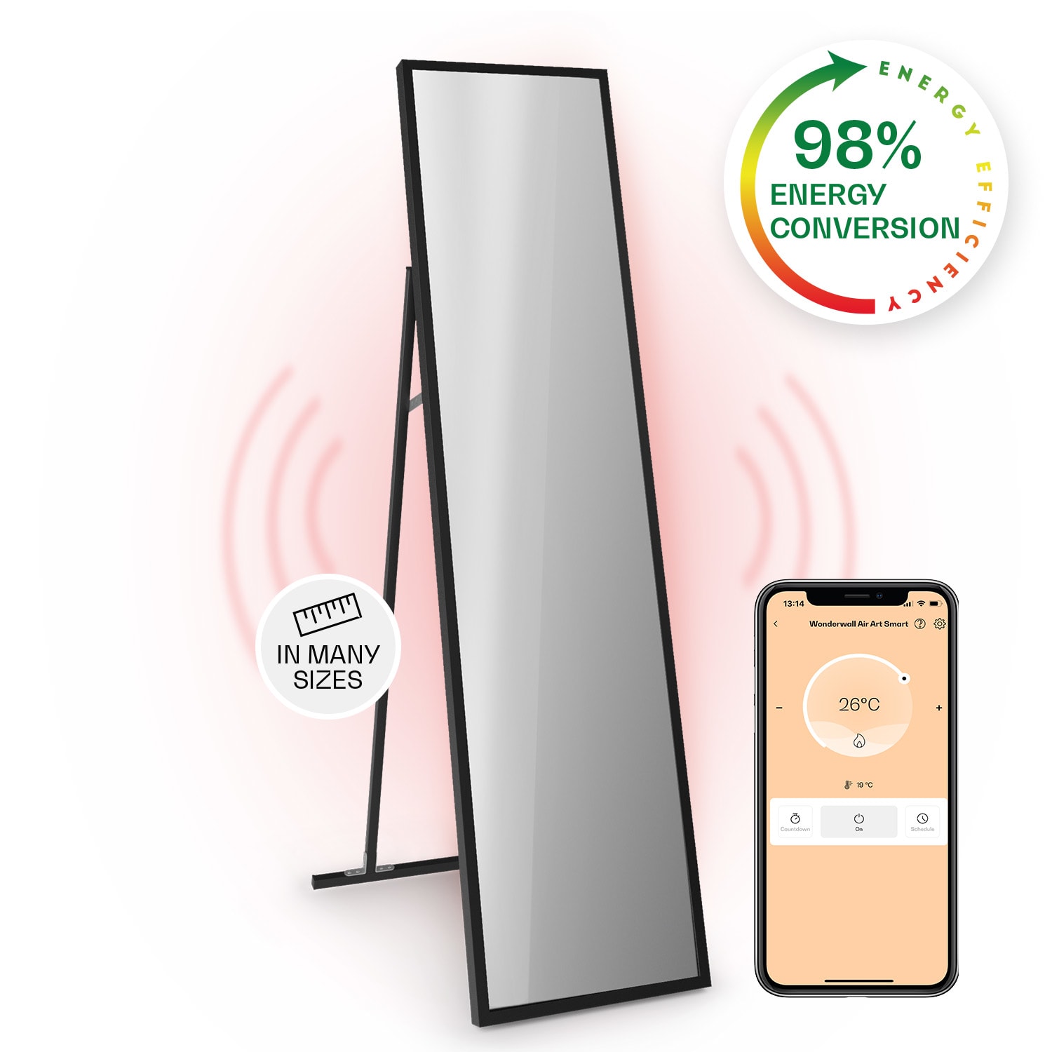 La Palma 900 smart infravärmare konvektor 40 x 160 cm 900 W spegel bas