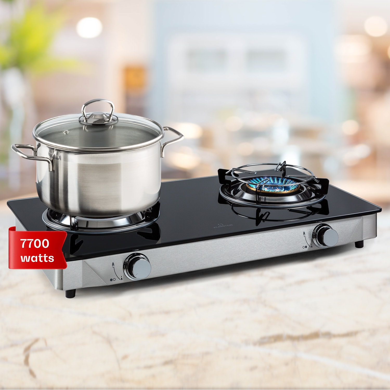 Barzona 2 Camping Stove 2 Burners 3.4 kW & 4.3 kW Glass Top & Stainless Steel Housing