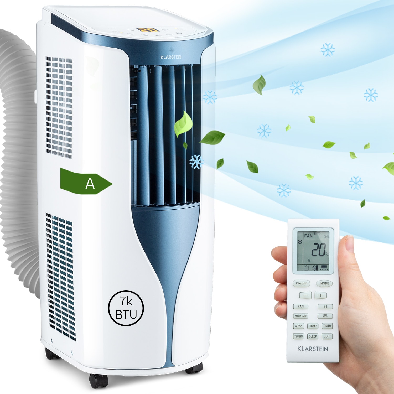 New Breeze 7, mobil légkondicionáló, 7000 BTU, 2,1 kW, 34m² -ig, A energiahatékonysági osztály, mobil távirányító