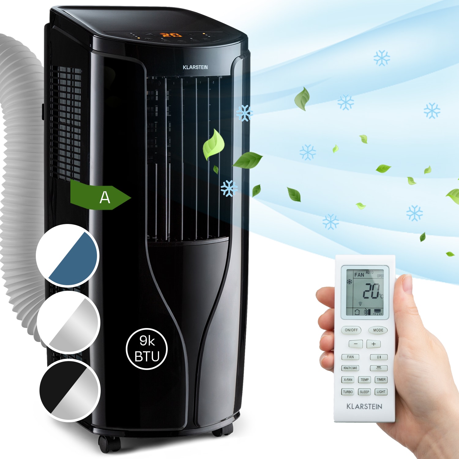 New Breeze 9, mobil légkondicionáló, 4 az 1-ben, 9 000 BTU / 2,6 kW, EEC A, kerekek, időzítő