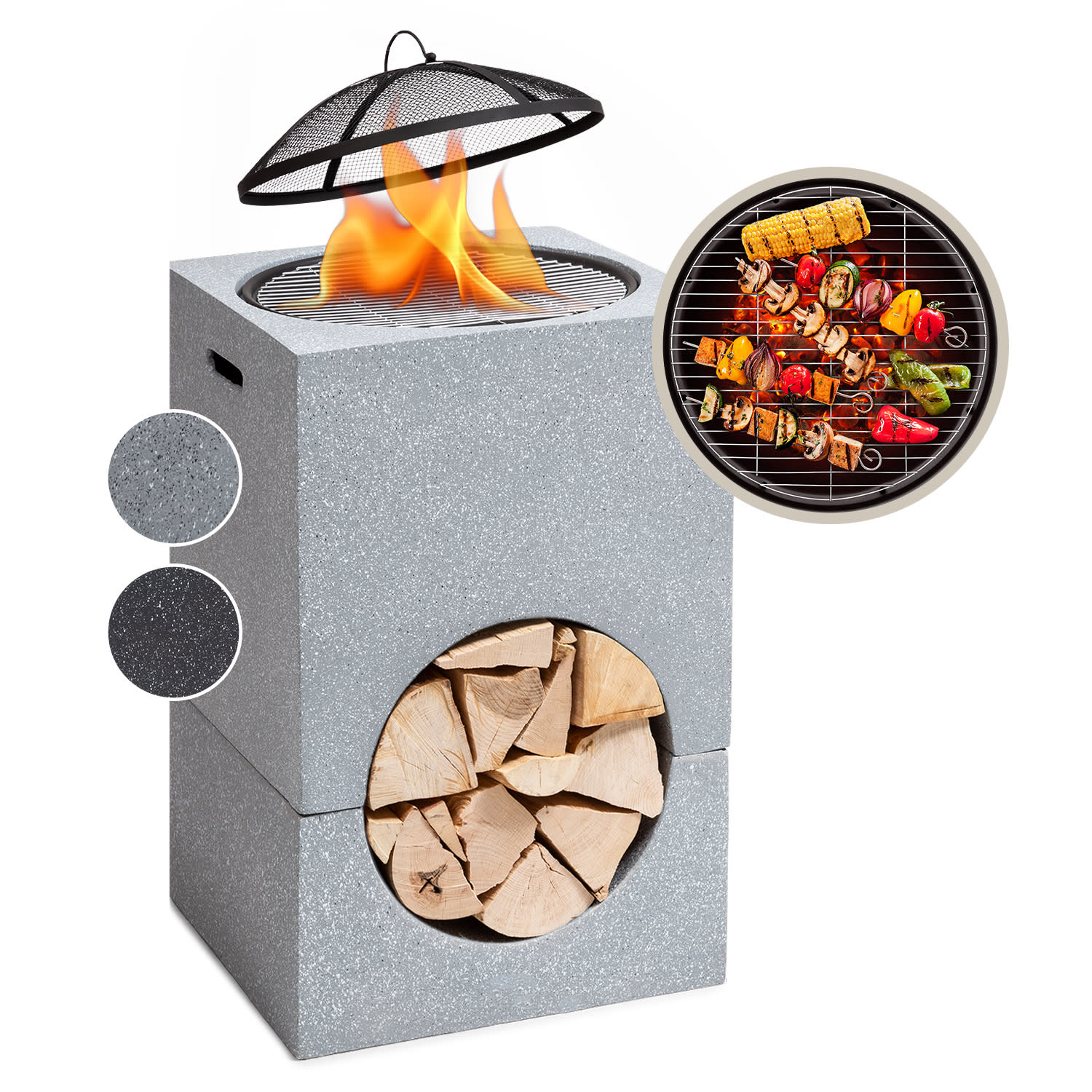 blumfeldt Monolith Feuerschale mit Grill MGO & Stahlschale inkl. Funkenschutz