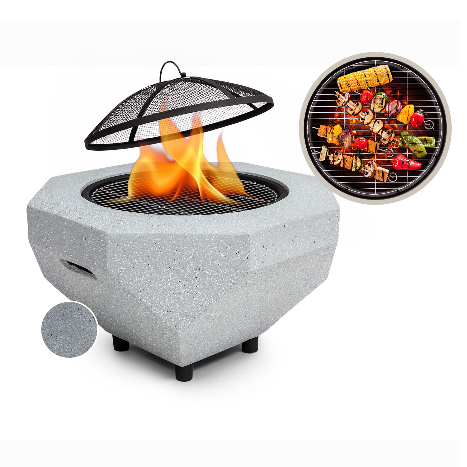 blumfeldt Recipiente de fuego Diamond con parrilla MGO y recipiente de acero incl. protección contra chispas