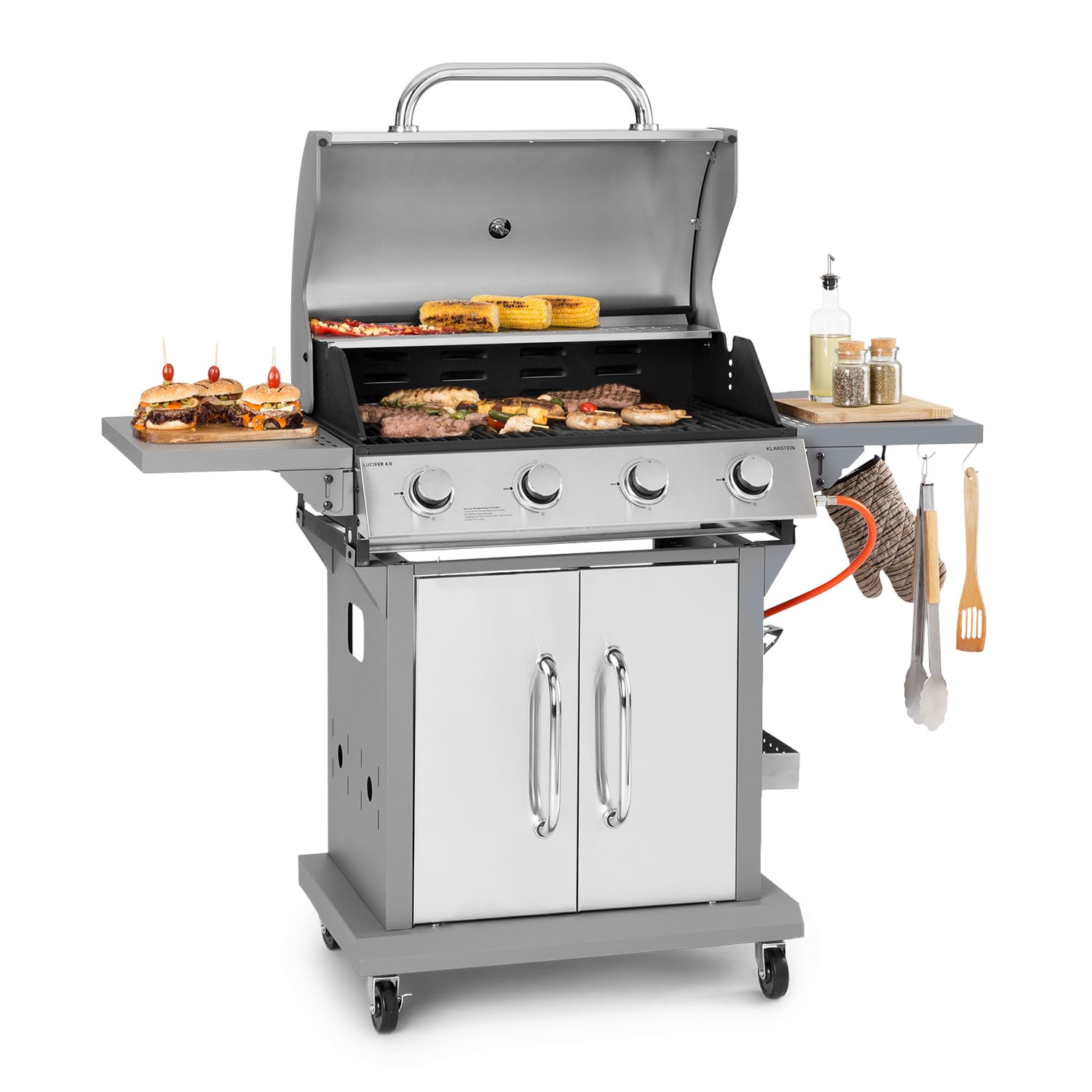 Lucifer 4 Barbecue à gaz 4 x 3,6 kW brûleurs 69 x 45 cm barbecue inox mobile