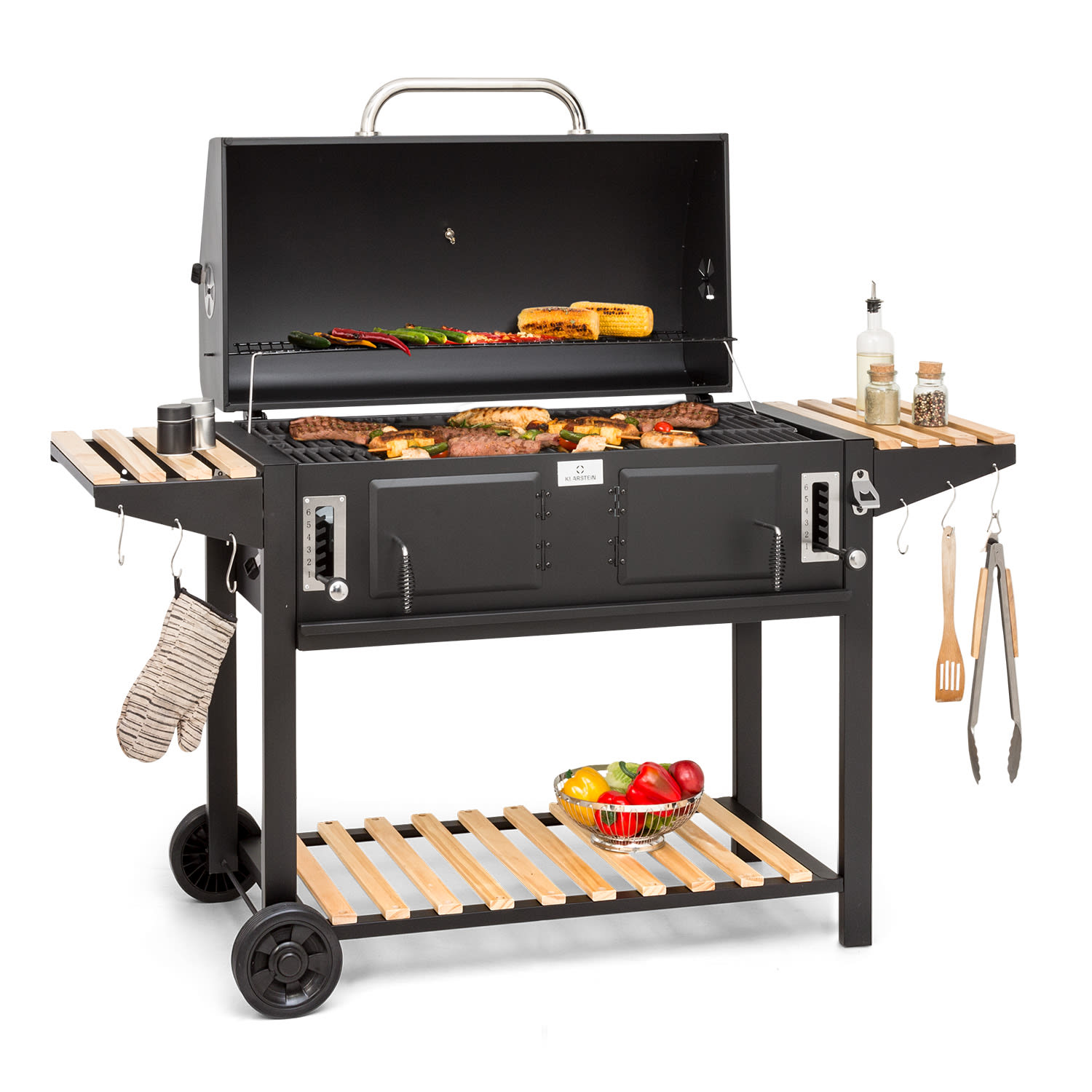 Aberdeen Double Charcoal Grill Smoker Teplomer 2 bočné stoly mobilné