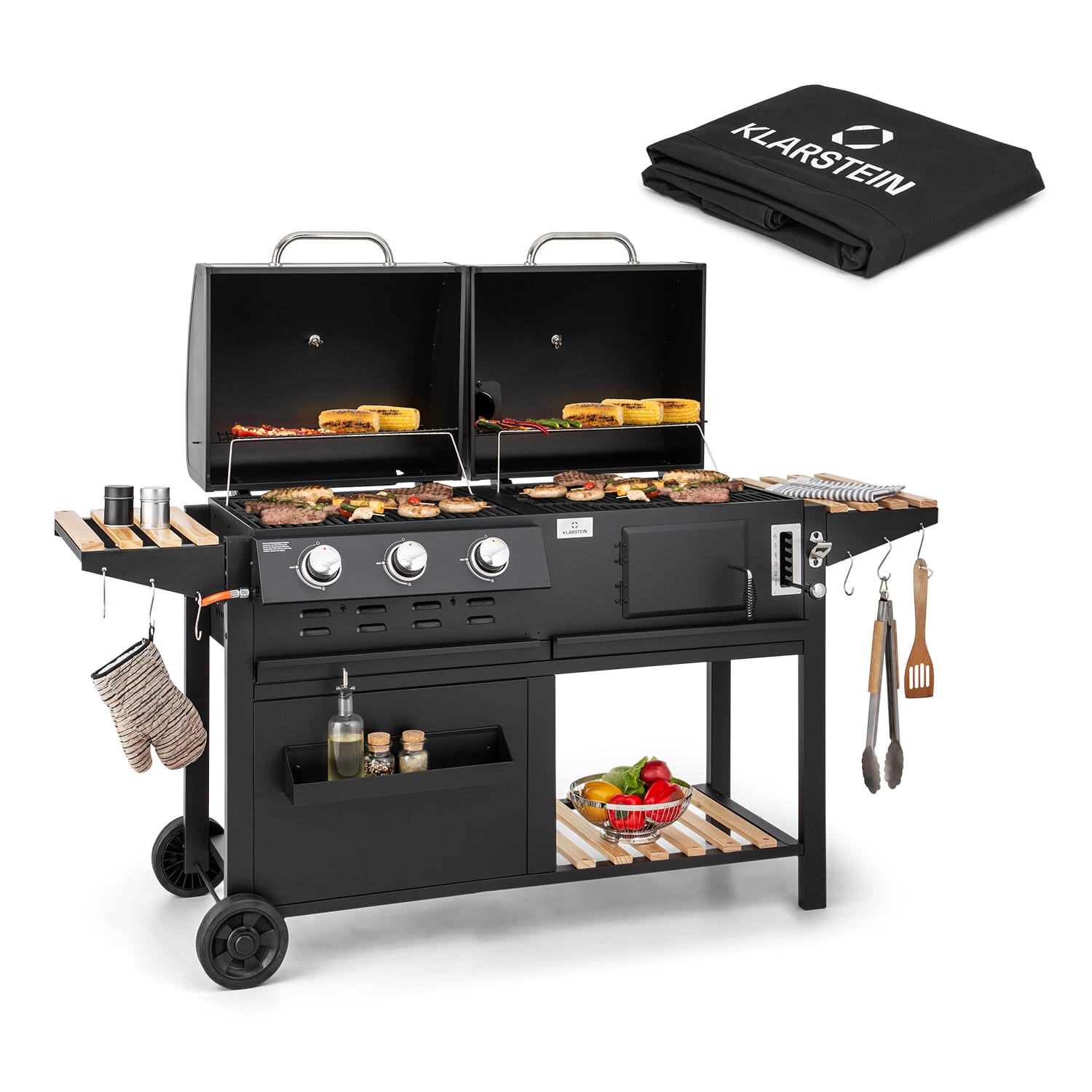 Aberdeen Kombi-Grill Gas Kohle Smoker Thermometer 2 Seitentische mobil